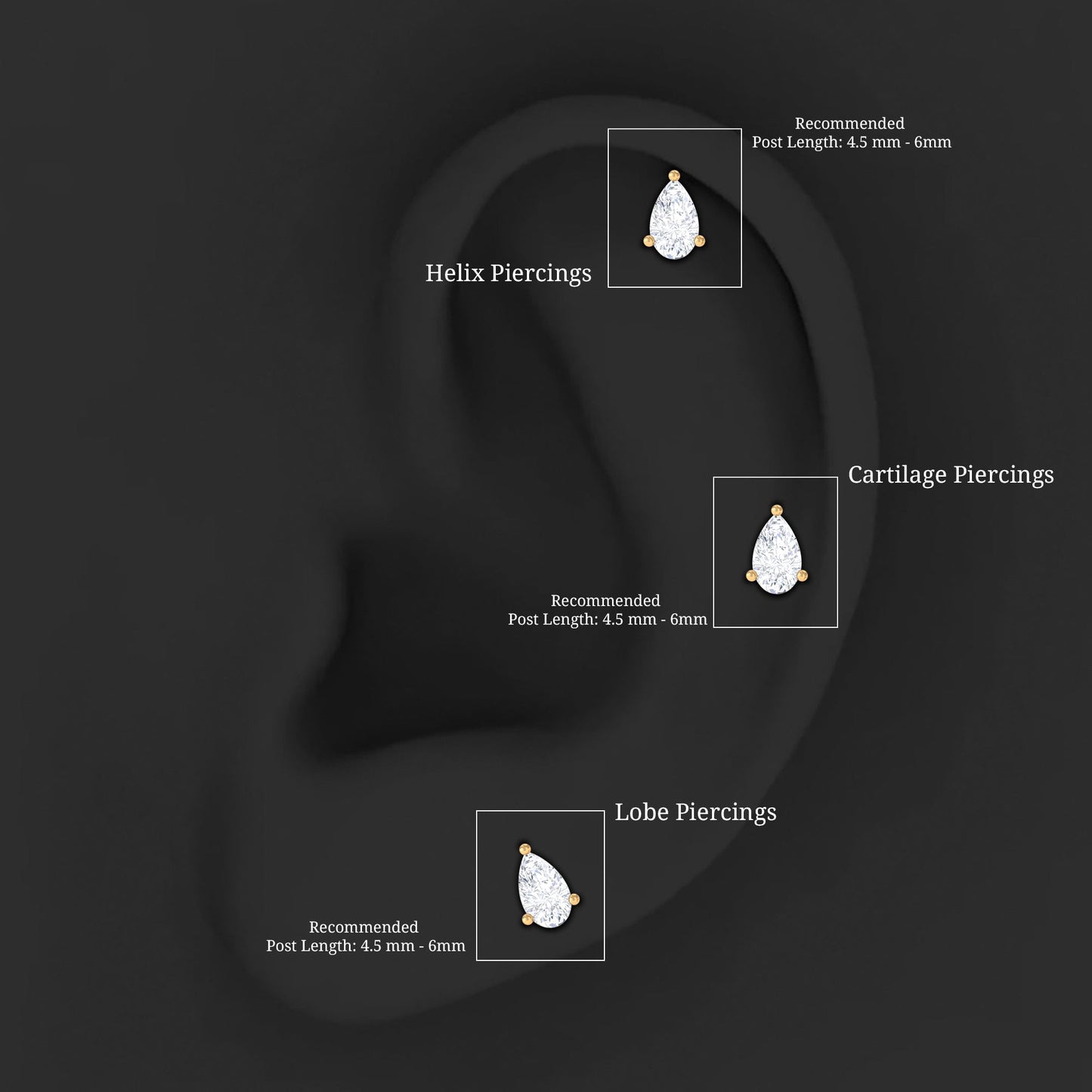 Pear Shape Moissanite Solitaire Conch Earring