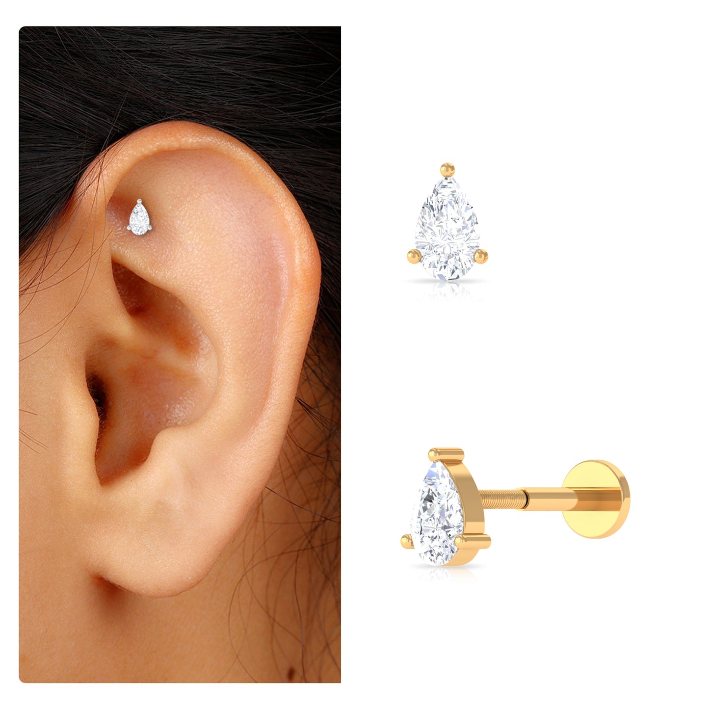 Pear Shape Moissanite Solitaire Conch Earring