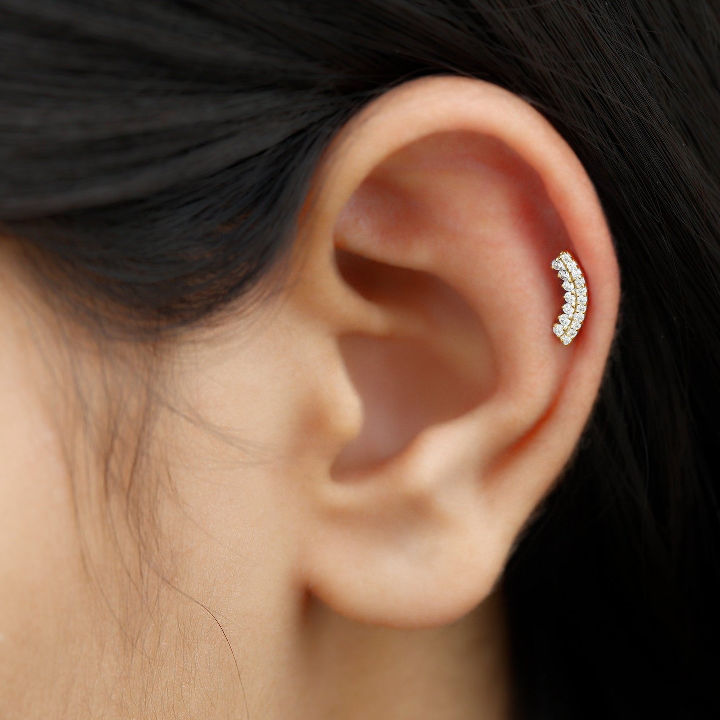 Certified Moissanite Curved Earring for Cartilage Piercing