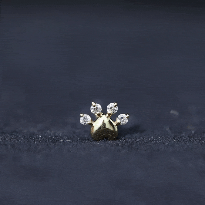 Round Moissanite Heart Paw Earring for Helix Piercing