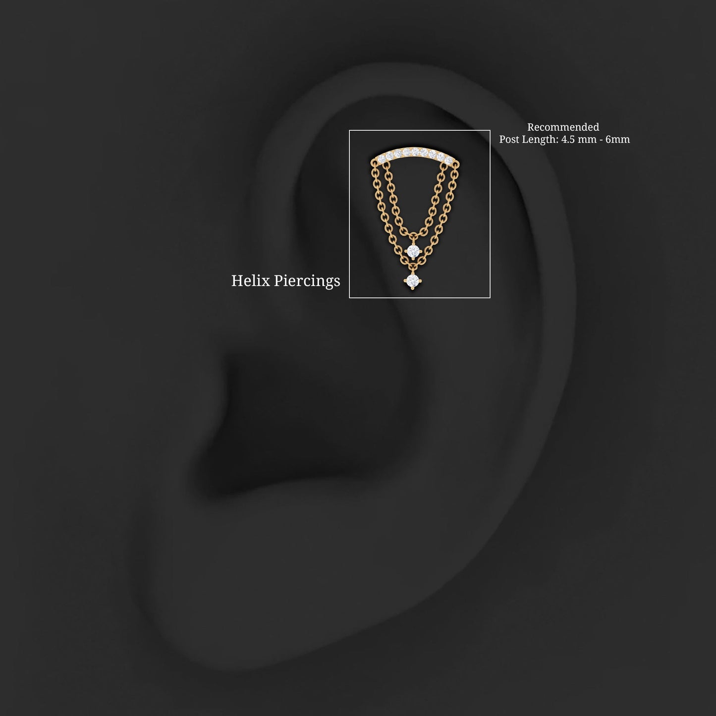 Moissanite Double Chain Dangling Earring for Cartilage Piercing