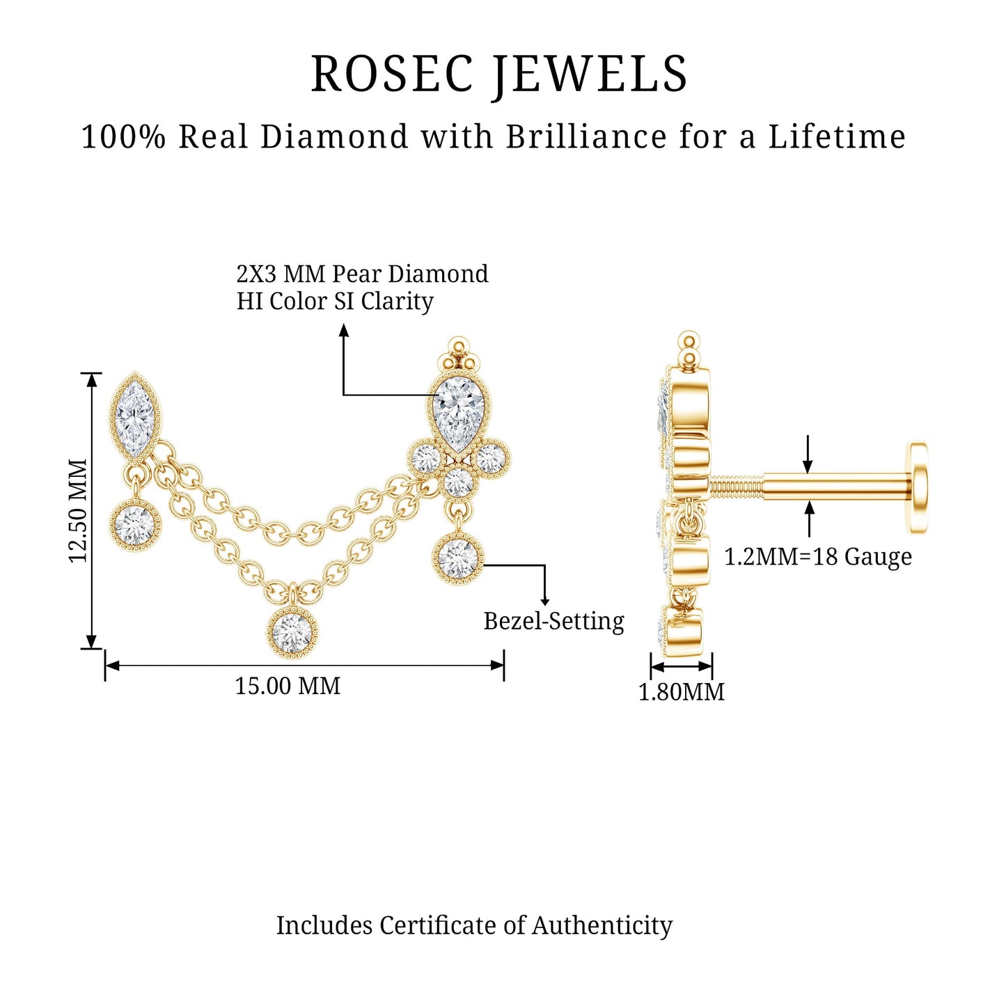 Vintage Style Diamond Double Piercing Earring