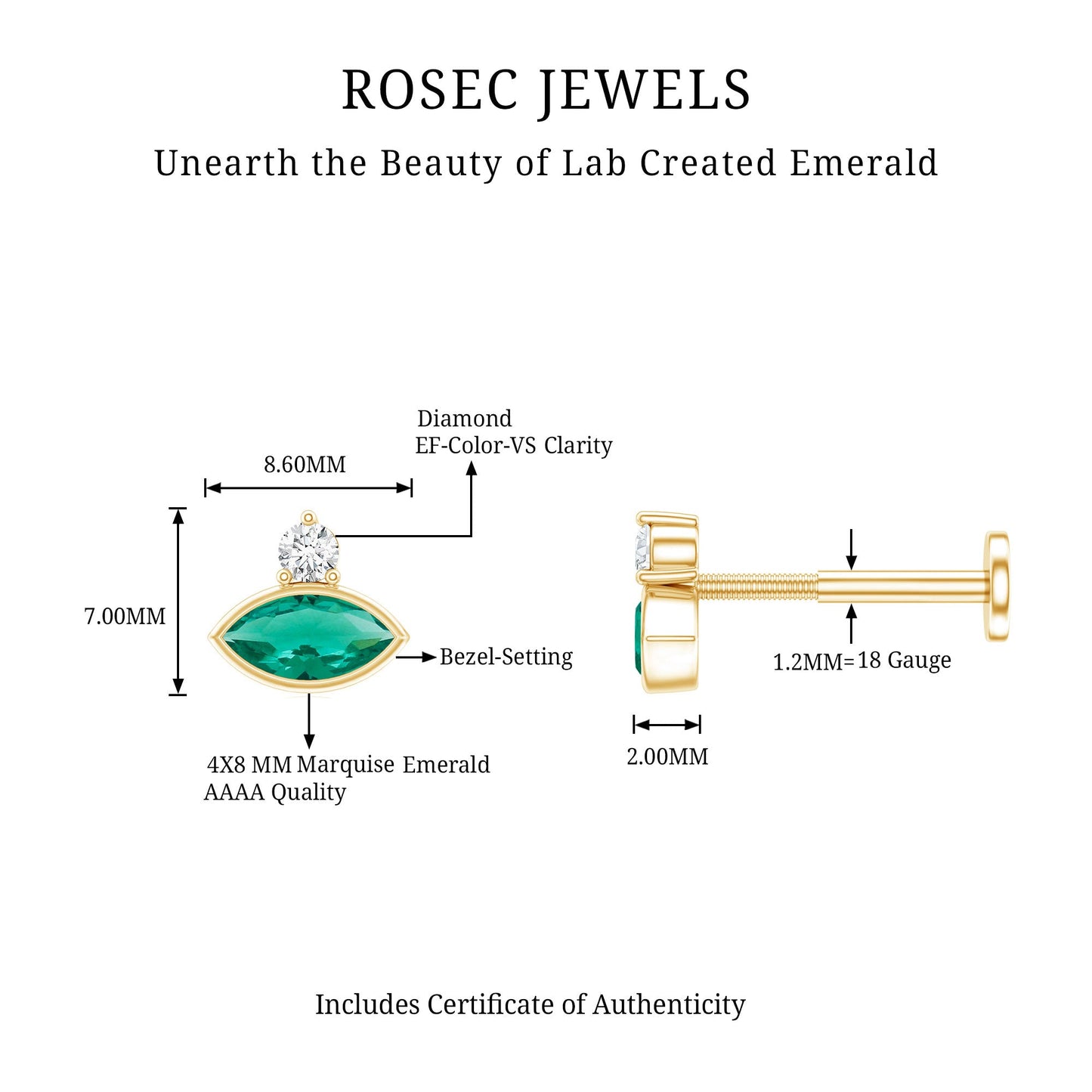 Marquise Cut Lab Grown Emerald Helix Earring with Certificate