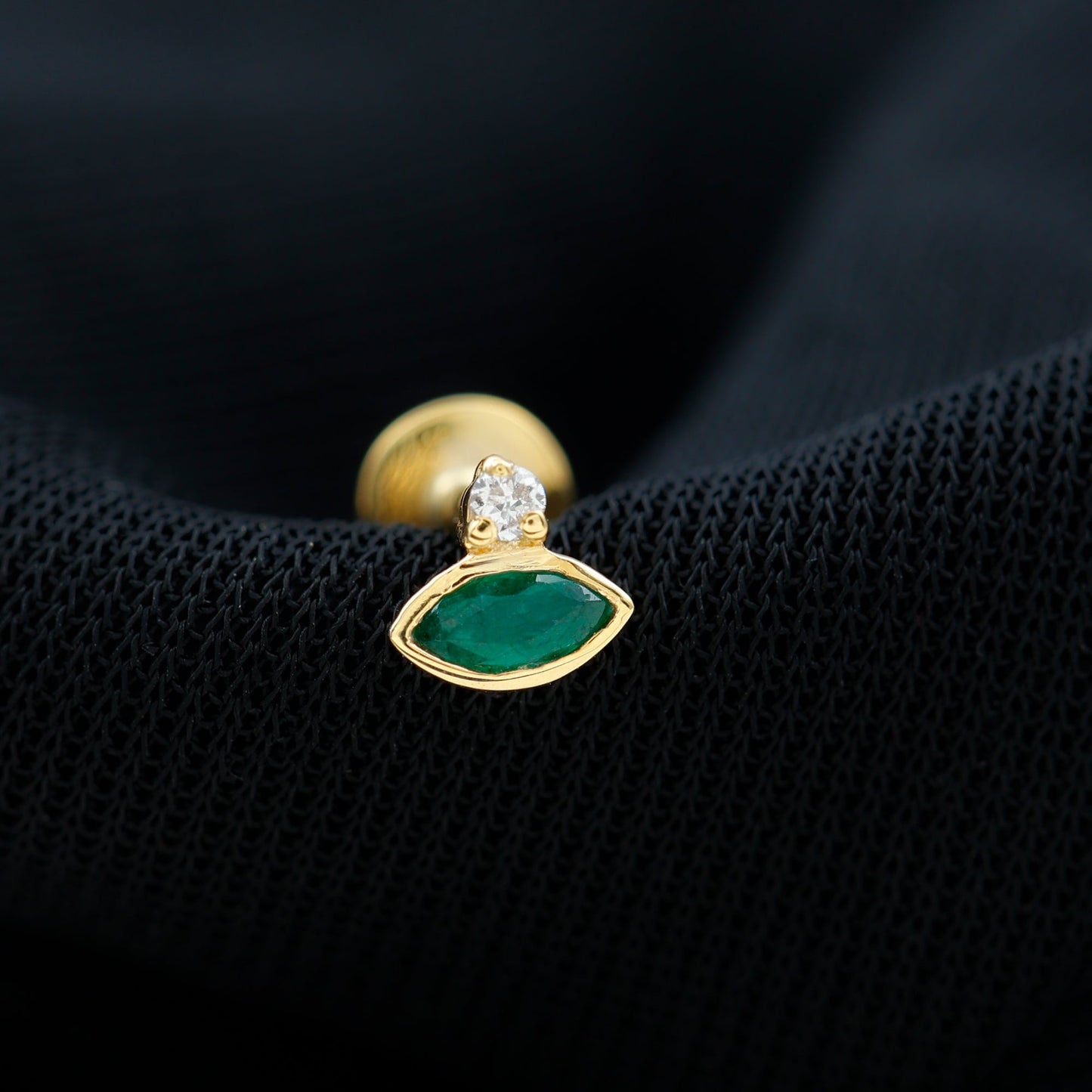 Marquise Cut Lab Grown Emerald Helix Earring with Certificate