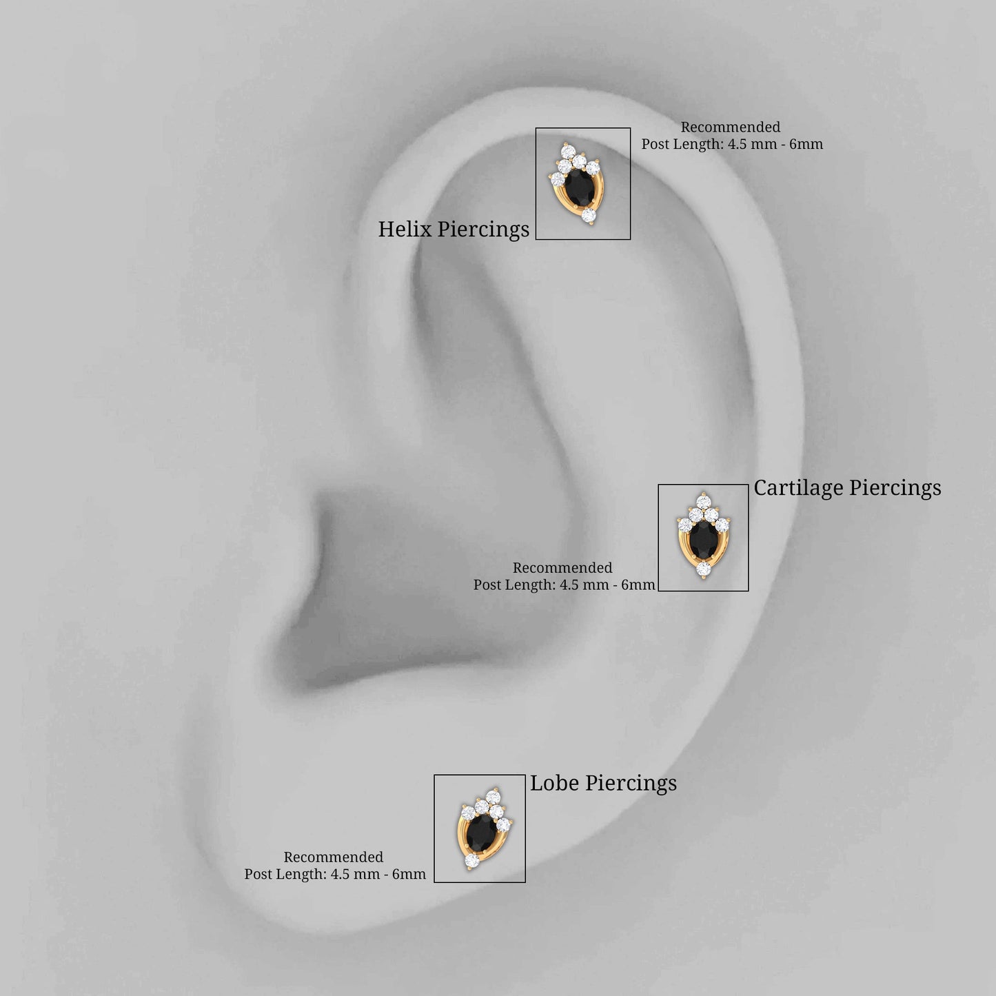 Certified Black Onyx Designer Helix Earring with Lab Grown Diamond