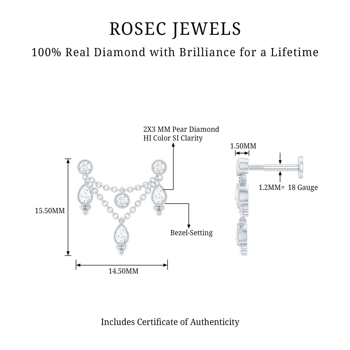 Vintage Inspired Diamond Chain Double Piercing Earring