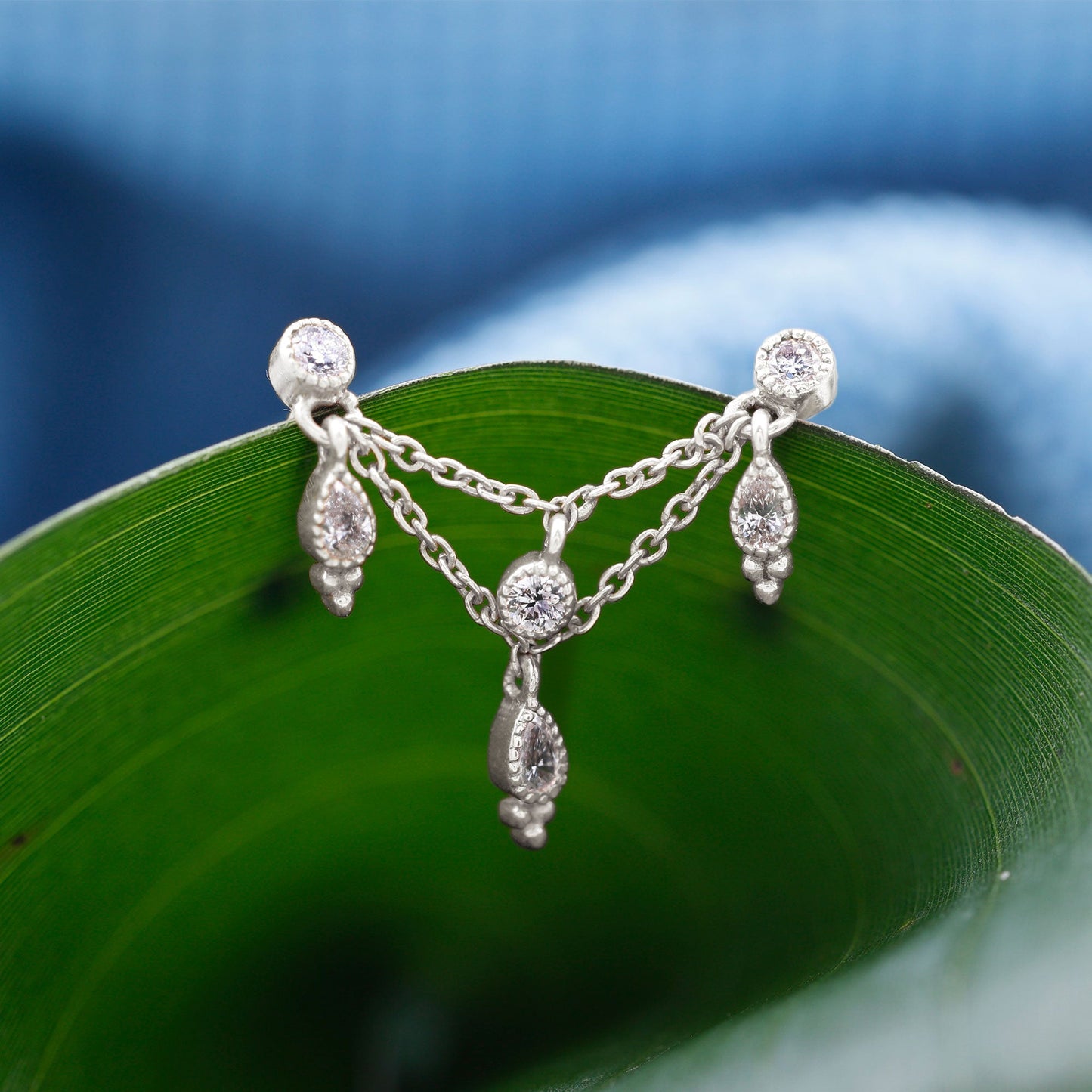 Vintage Inspired Diamond Chain Double Piercing Earring