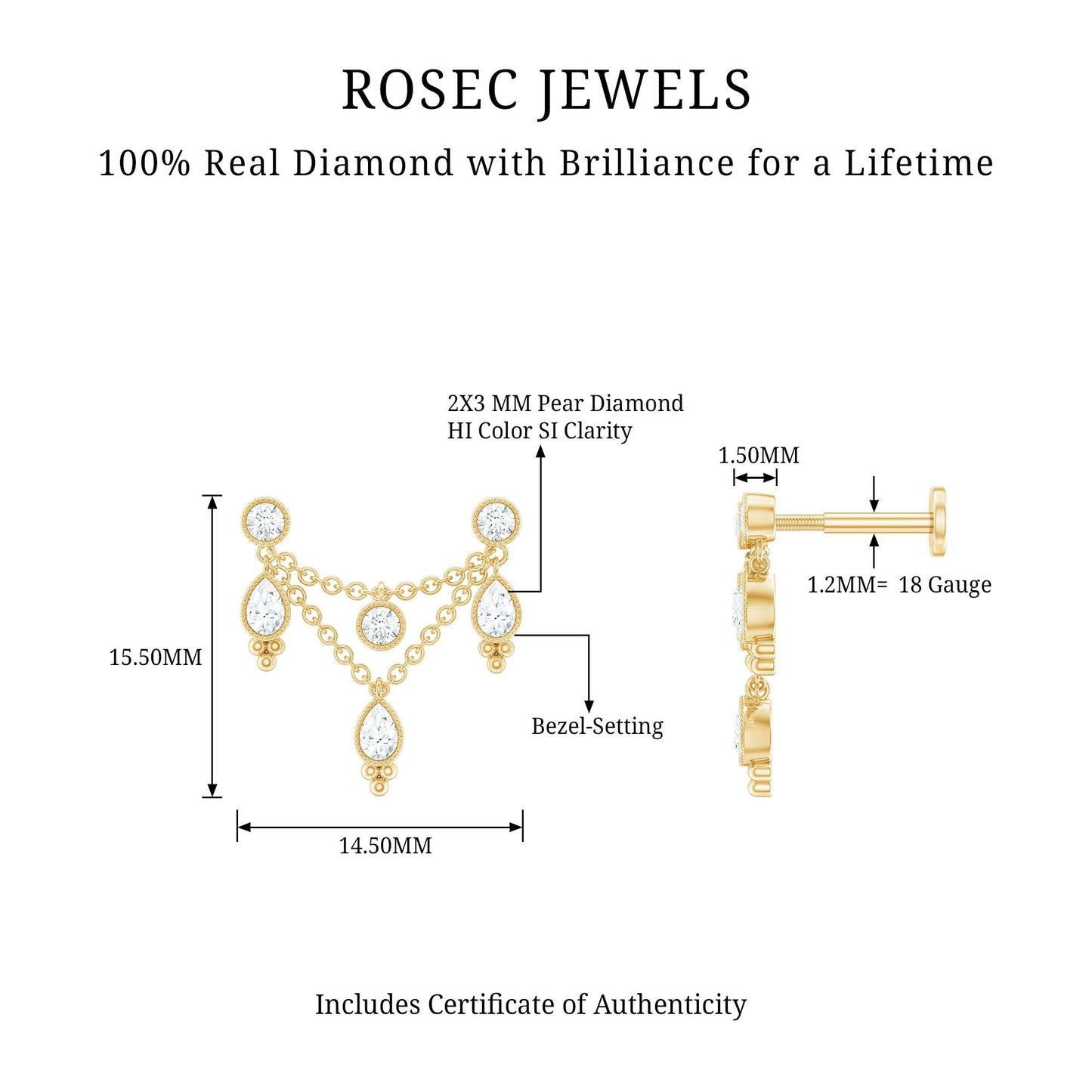 Vintage Inspired Diamond Chain Double Piercing Earring