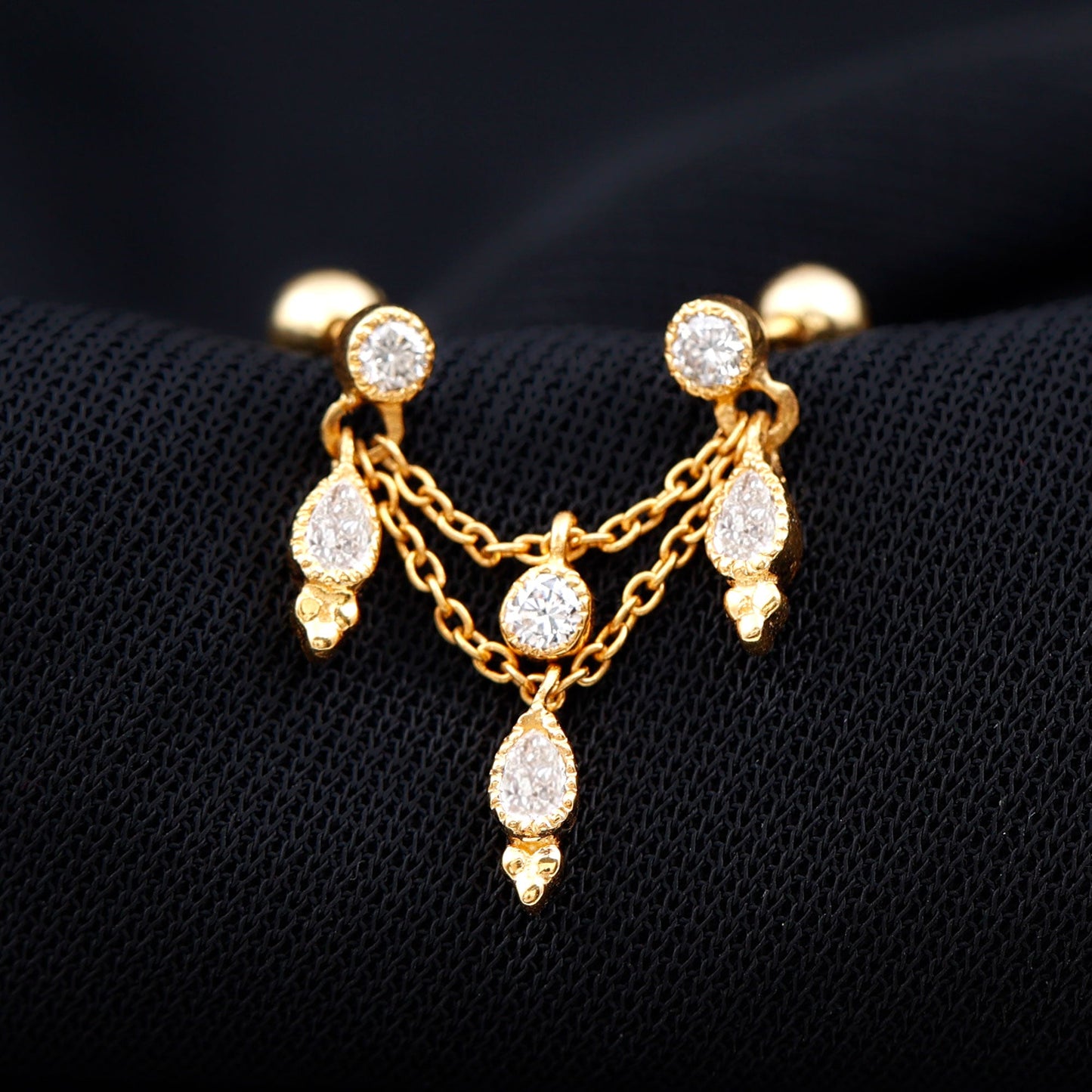 Vintage Inspired Diamond Chain Double Piercing Earring
