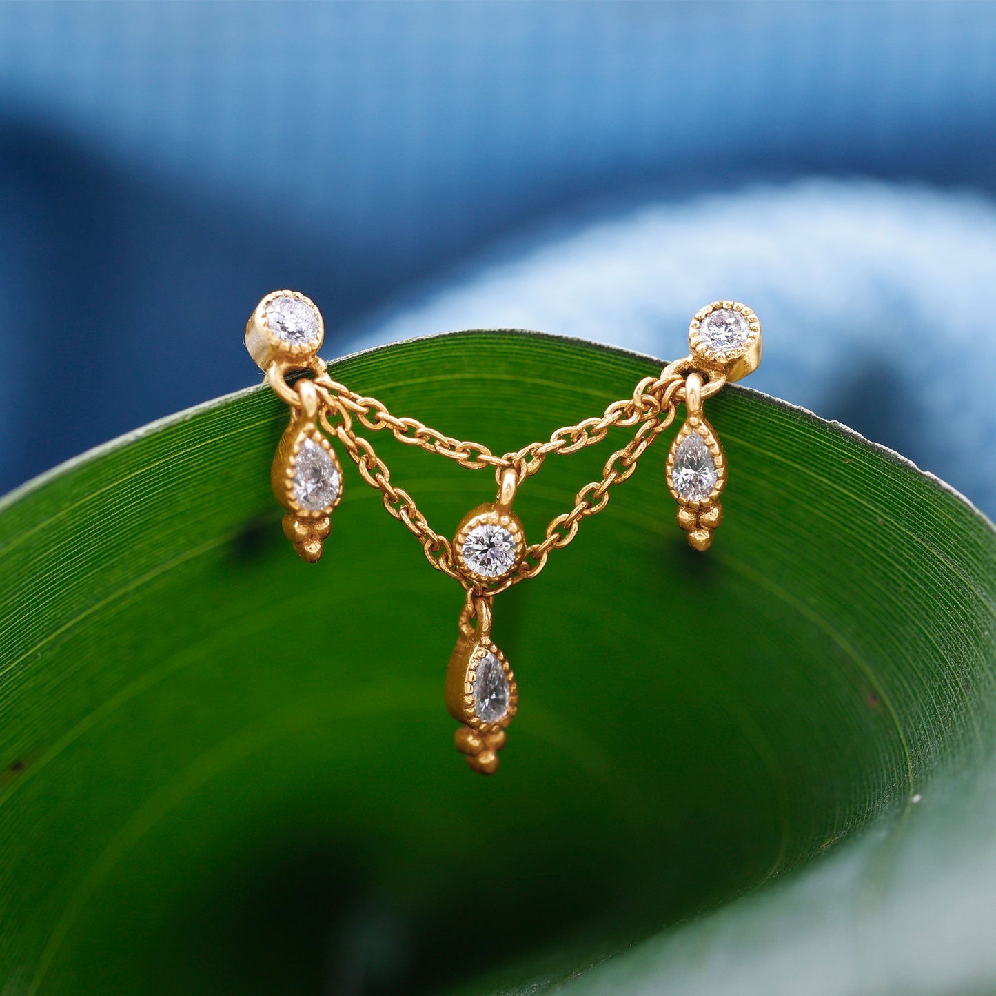 Vintage Inspired Diamond Chain Double Piercing Earring
