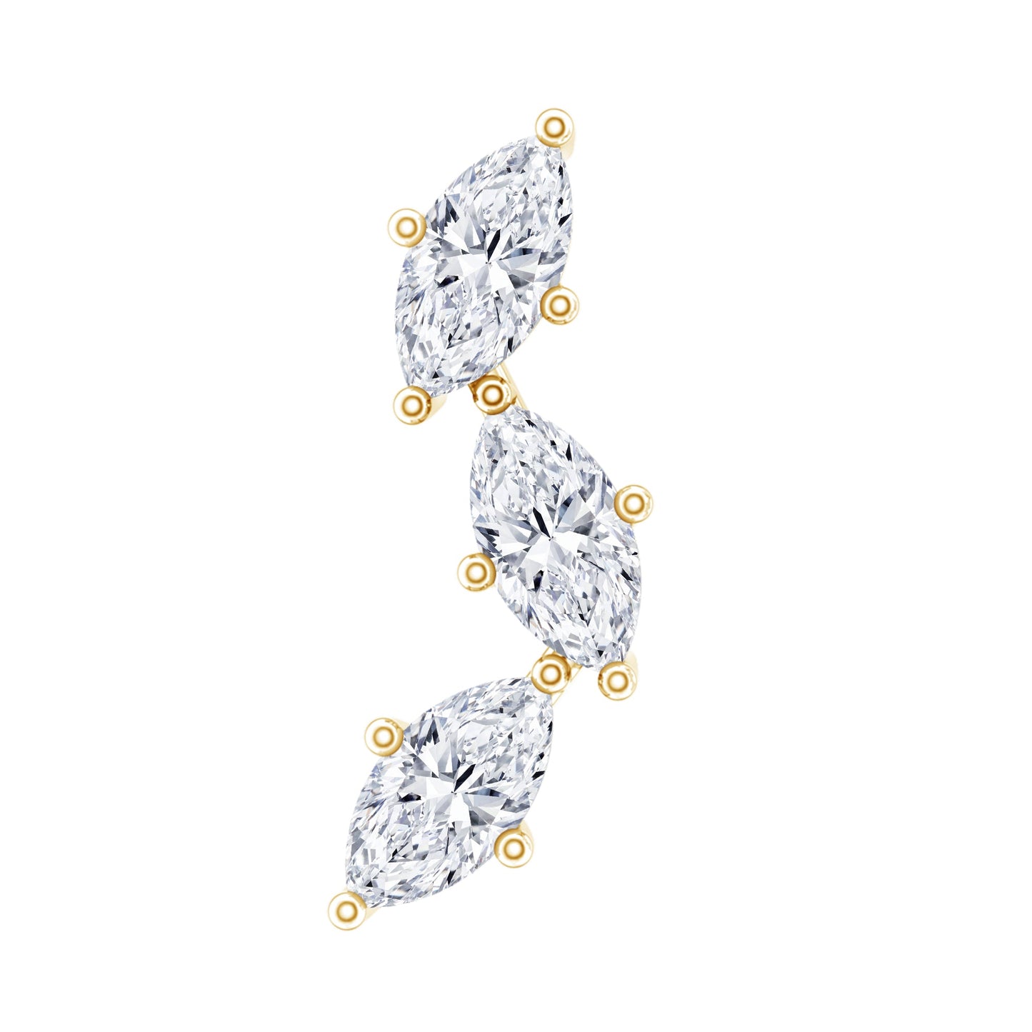 Marquise Cut Moissanite 3 Stone Tragus Earring