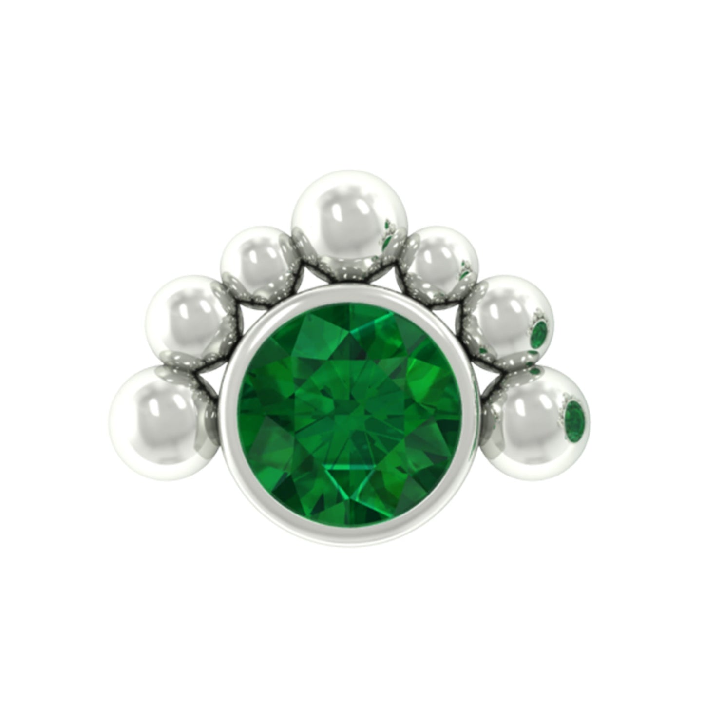 Dainty Round Emerald Tragus Earring with Beaded Detailing