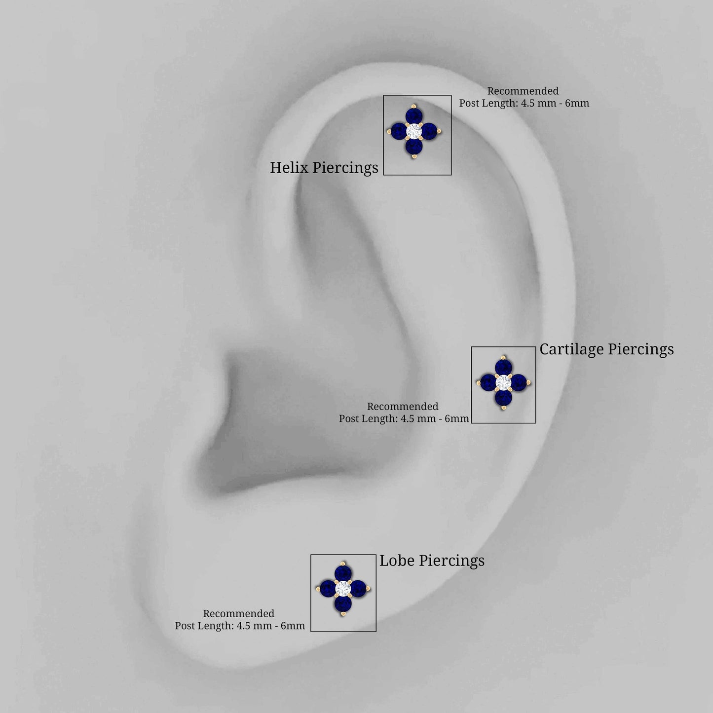 Natural Blue Sapphire Flower Earring for Rook Piercing