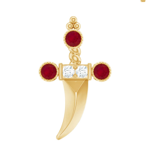 Real Ruby and Diamond Dagger Helix Earring