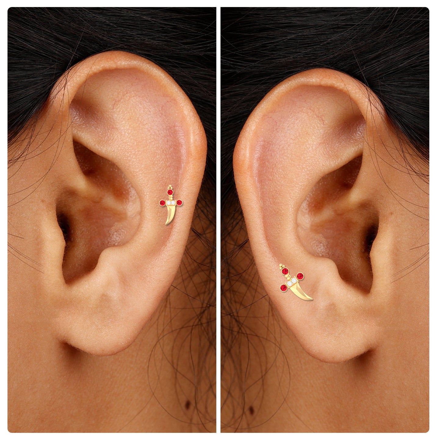 Real Ruby and Diamond Dagger Helix Earring
