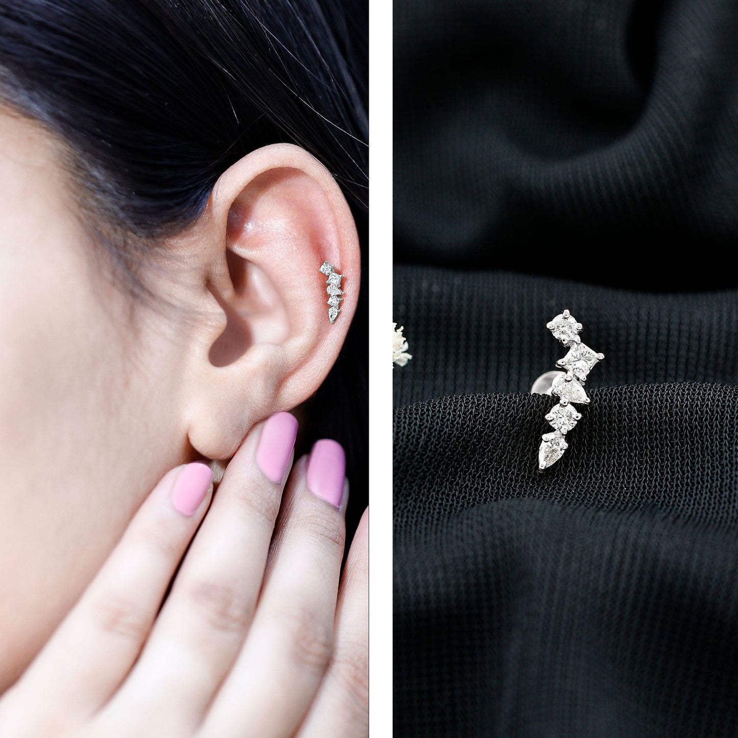 Certified Moissanite Crawler Earring in Prong Setting