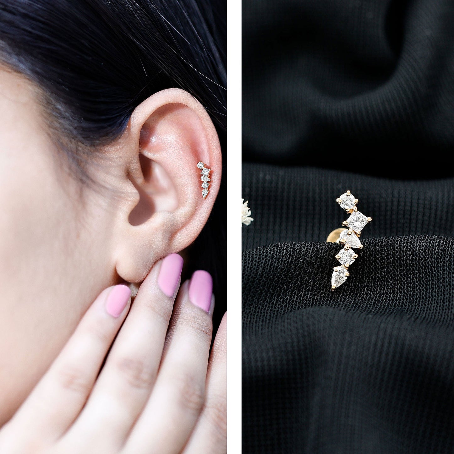 Certified Moissanite Crawler Earring in Prong Setting