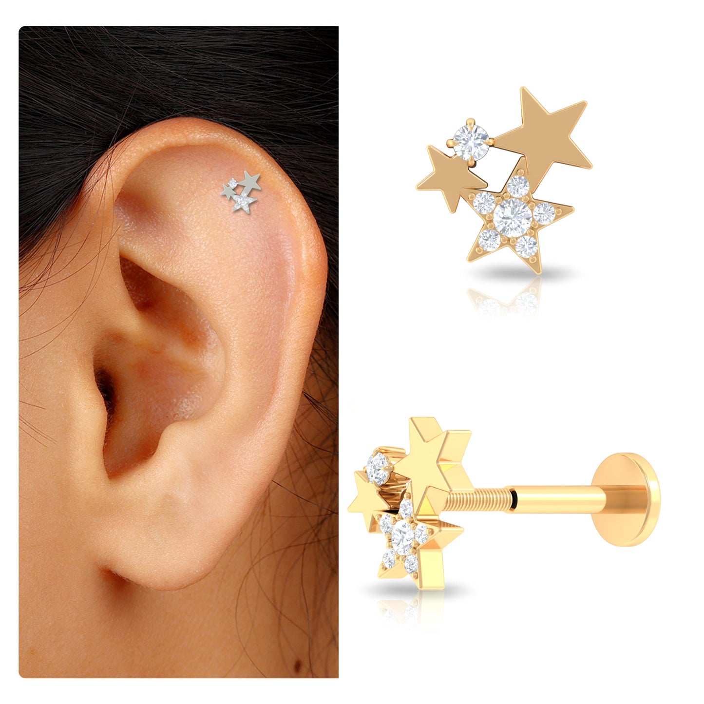 Round Cut Natural Diamond Star Cartilage Earring