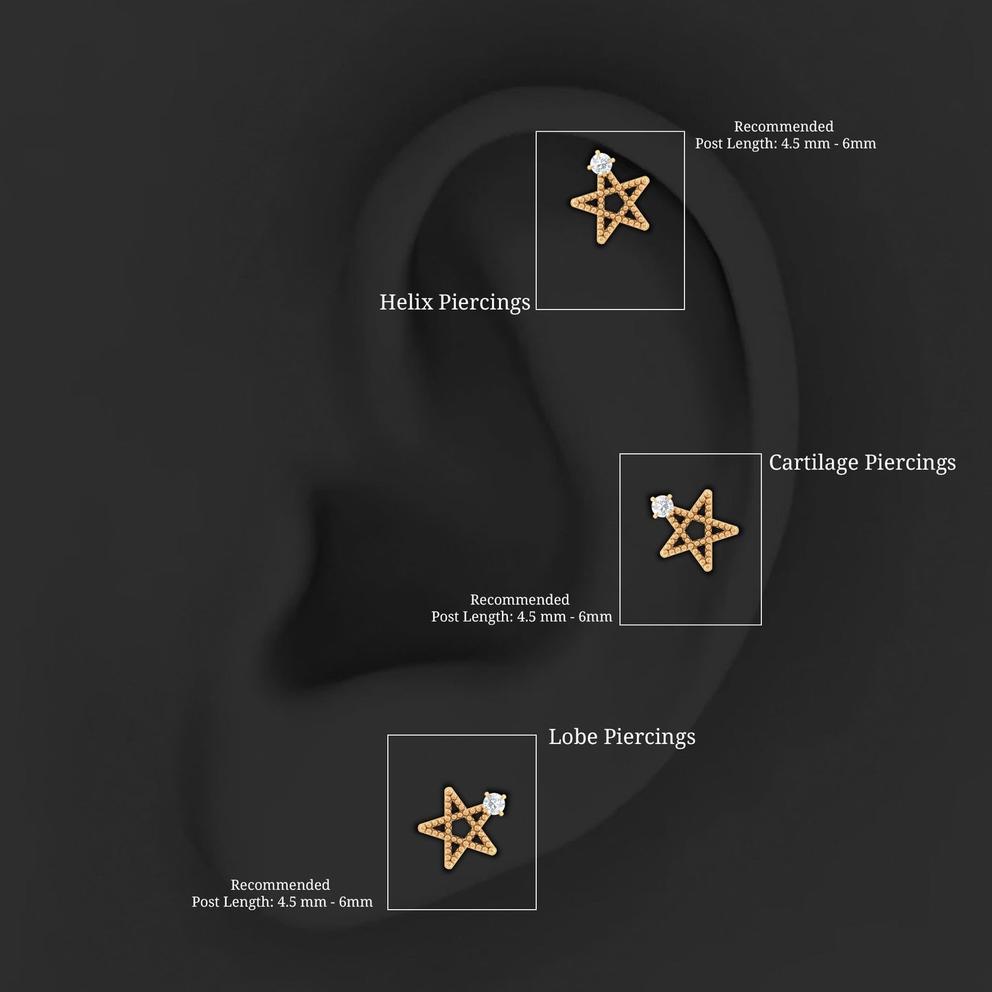 Natural Diamond Star Cartilage Earring with Beaded Detail