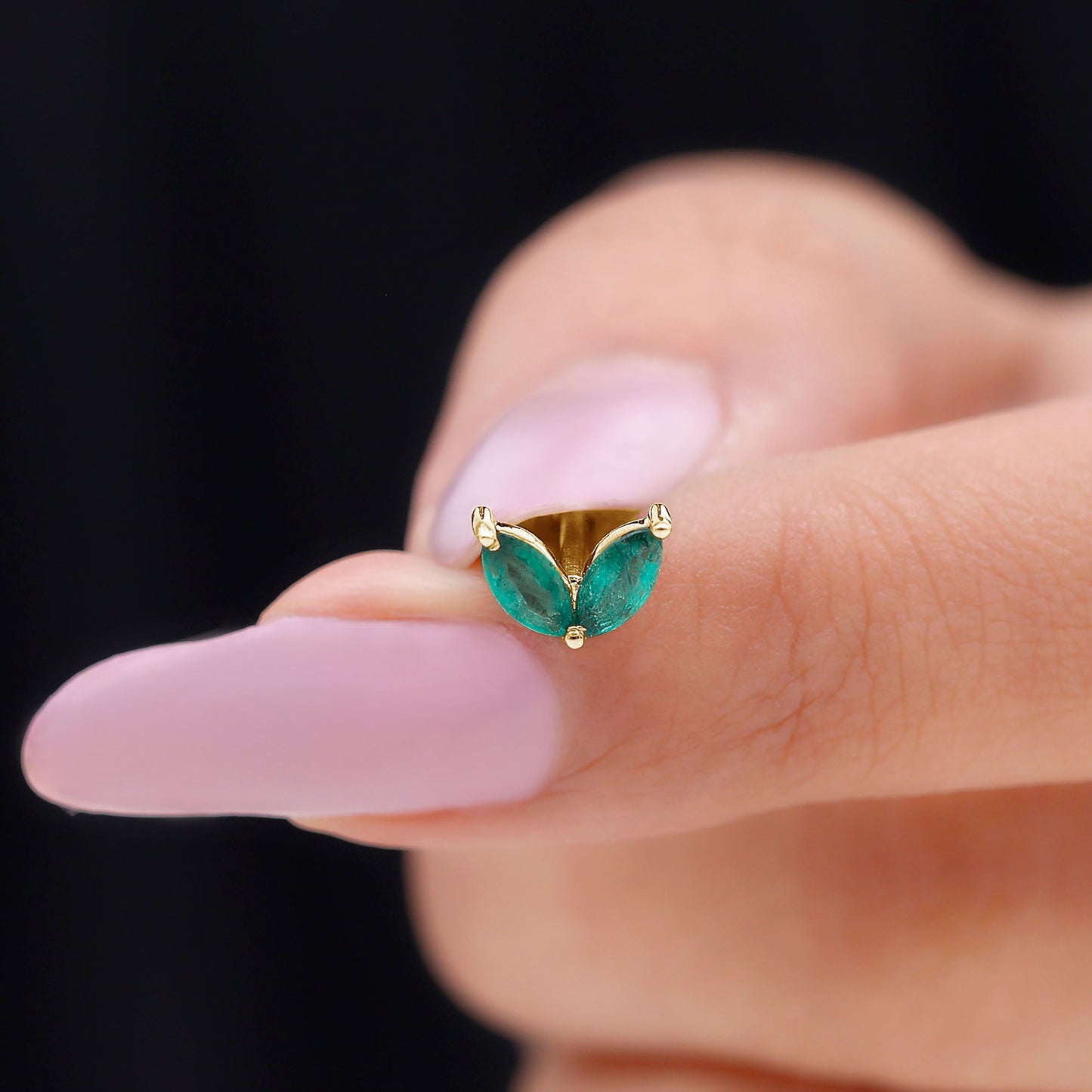 Marquise Lab Grown Emerald Leaf Earring for Helix Piercing