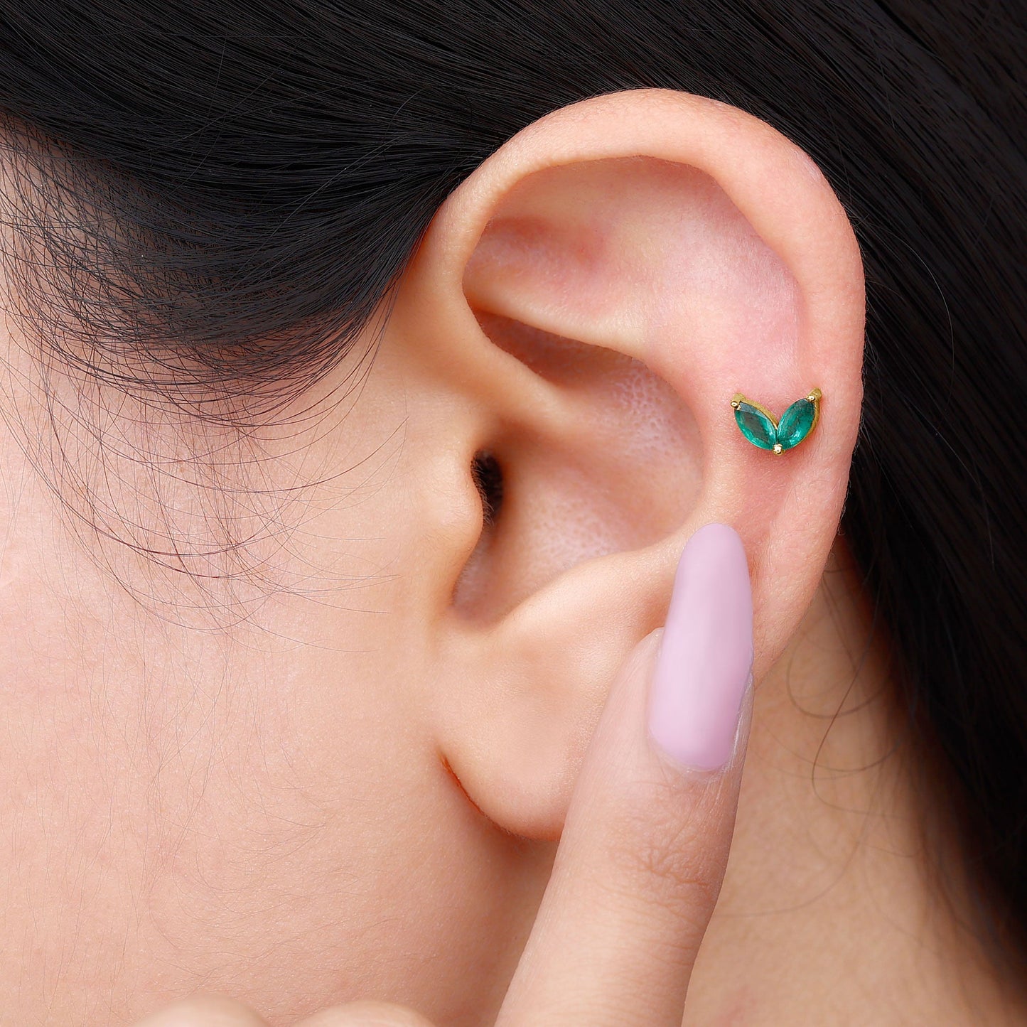 Marquise Lab Grown Emerald Leaf Earring for Helix Piercing