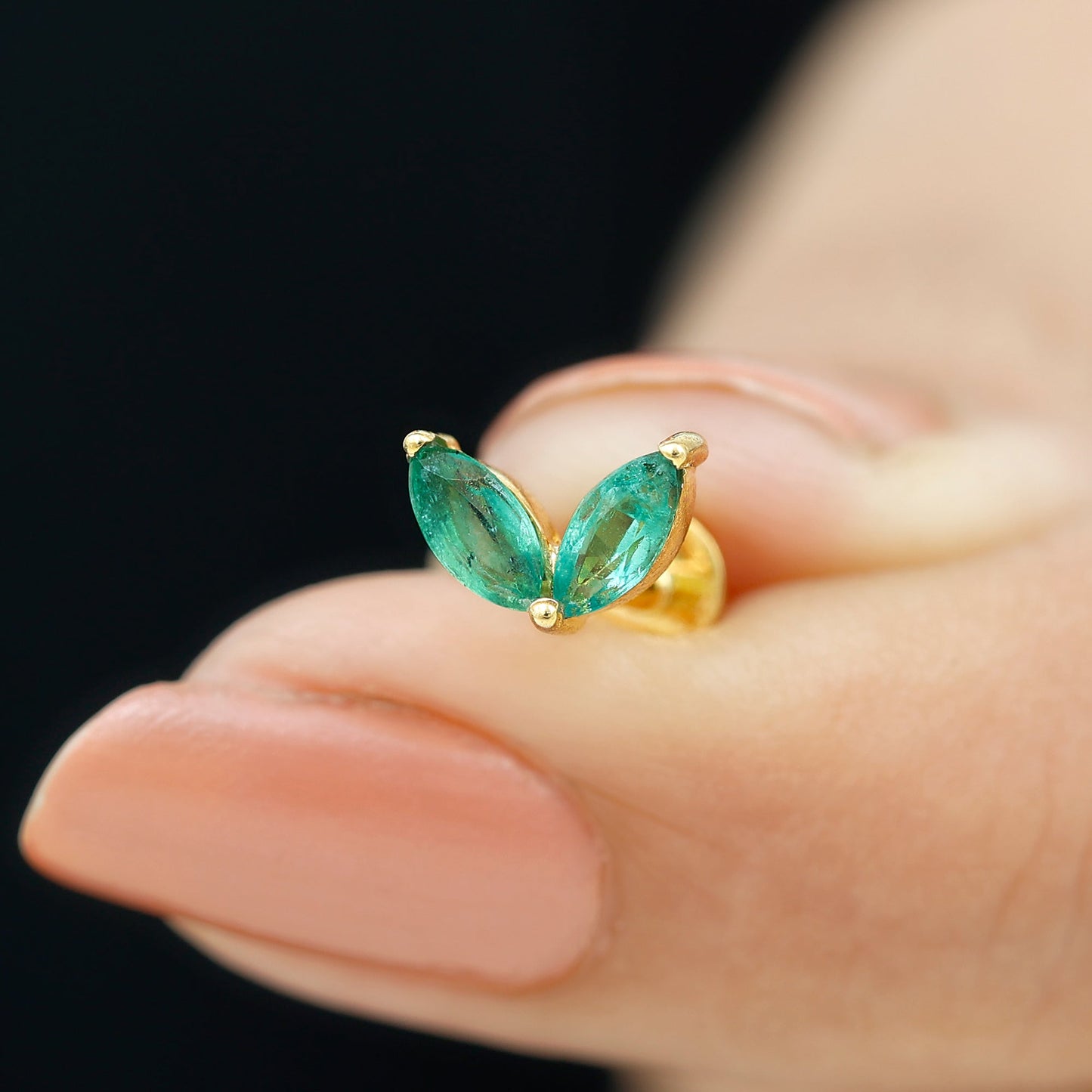 Marquise Lab Grown Emerald Leaf Earring for Helix Piercing
