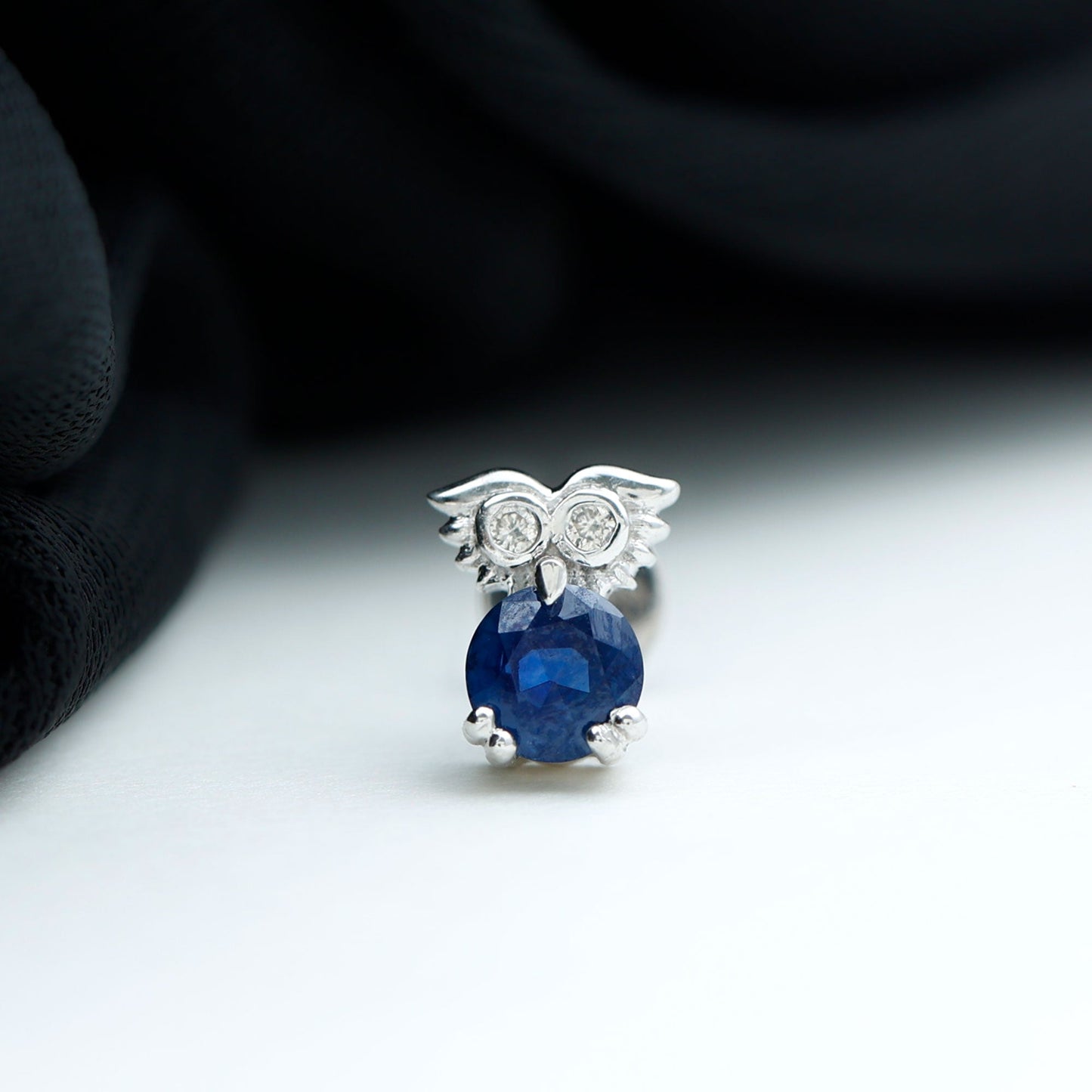 Blue Sapphire and Lab Grown Diamond Owl Helix Earring