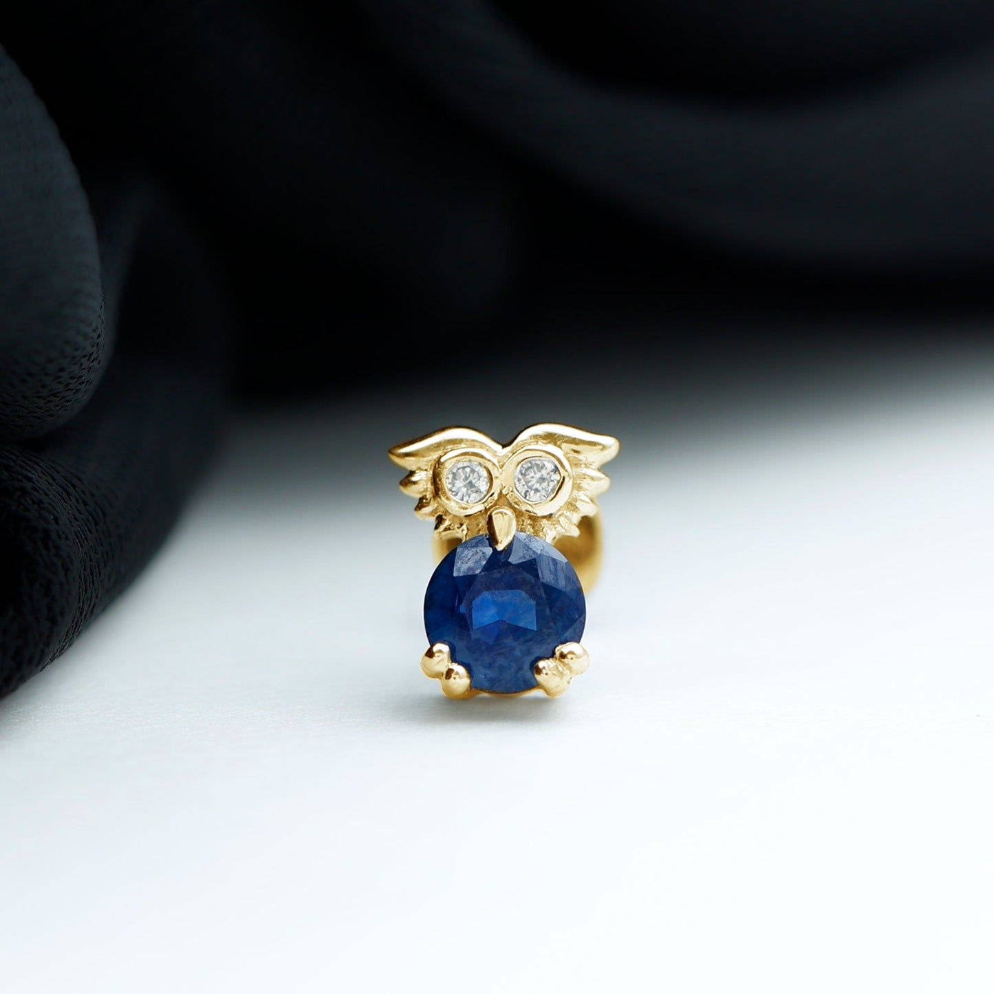 Blue Sapphire and Lab Grown Diamond Owl Helix Earring