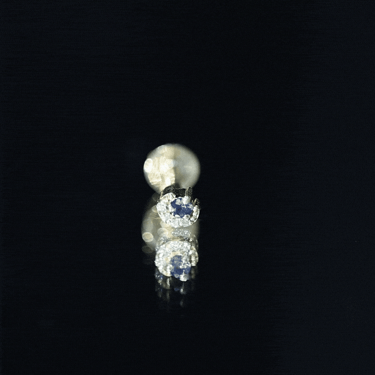 Dainty Blue Sapphire and Diamond Moon Helix Earring