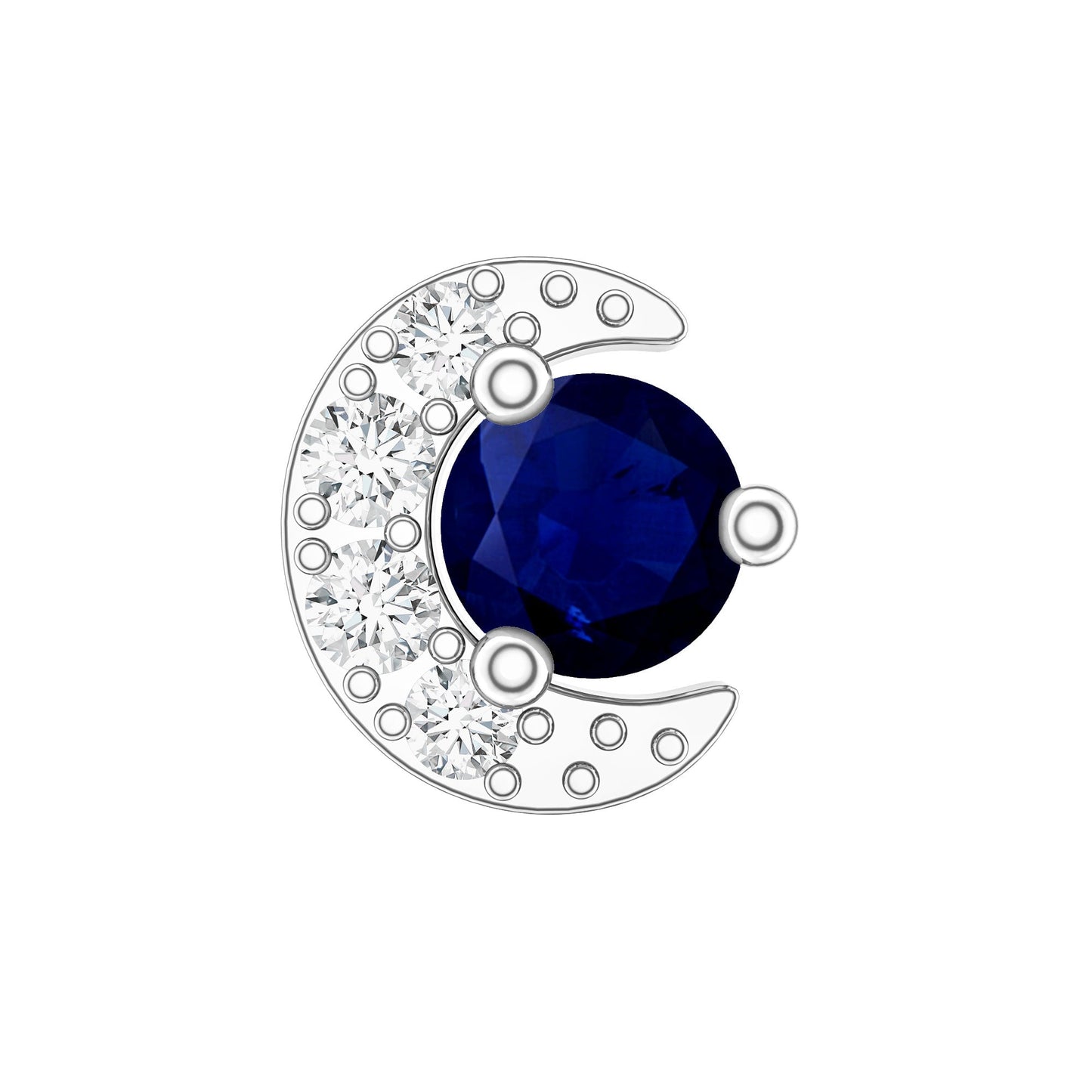 Dainty Blue Sapphire and Diamond Moon Helix Earring