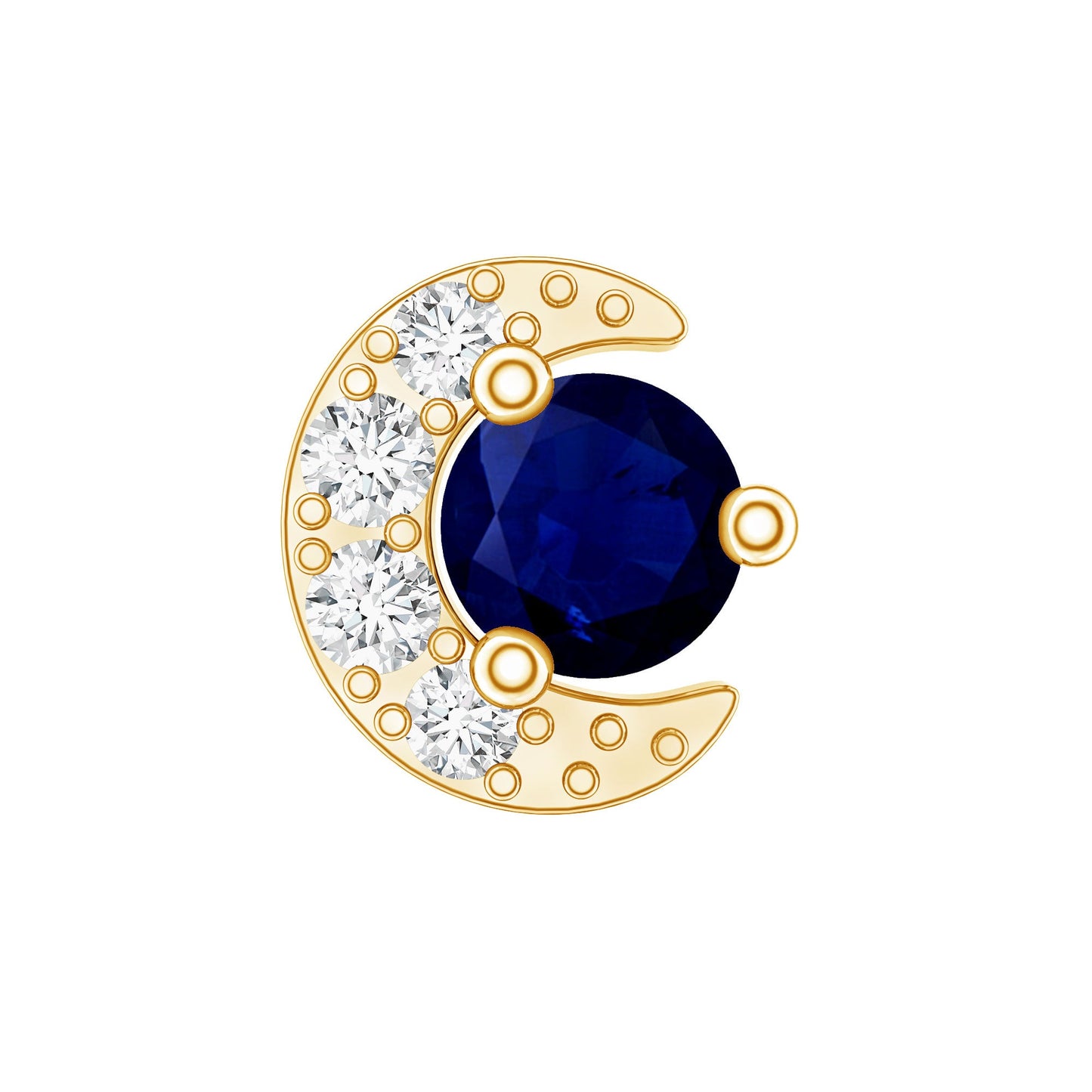 Dainty Blue Sapphire and Diamond Moon Helix Earring