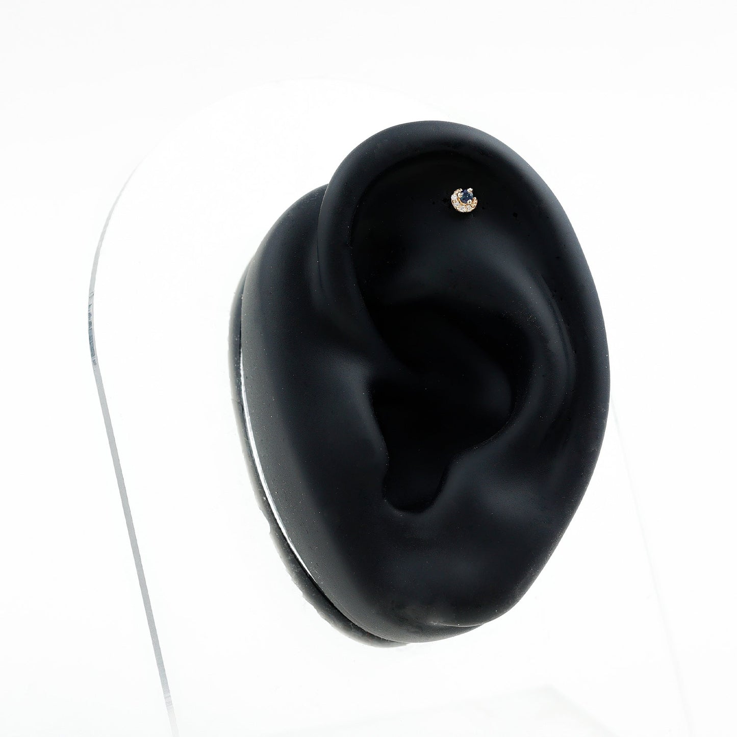 Dainty Blue Sapphire and Diamond Moon Helix Earring