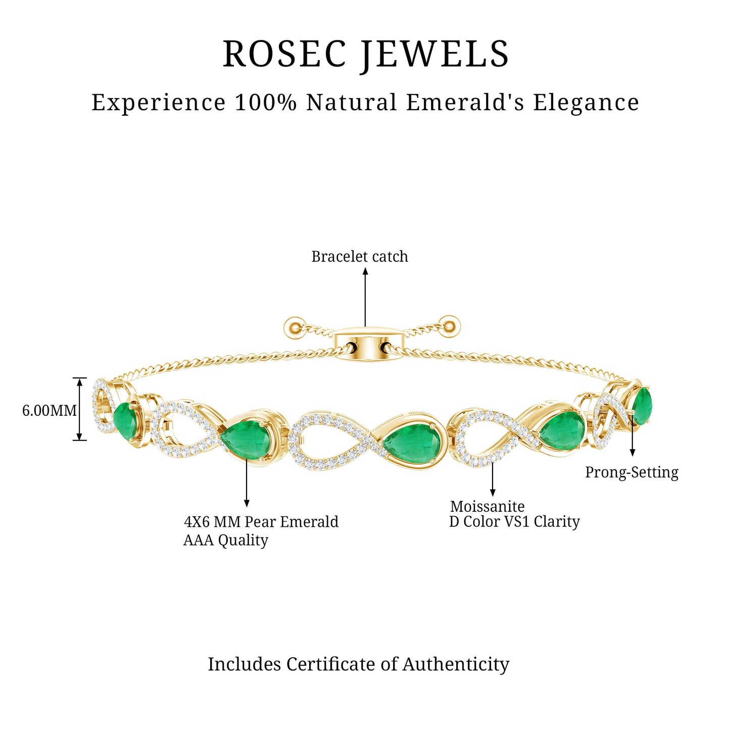 Real Emerald Infinity Bracelet With Moissanite