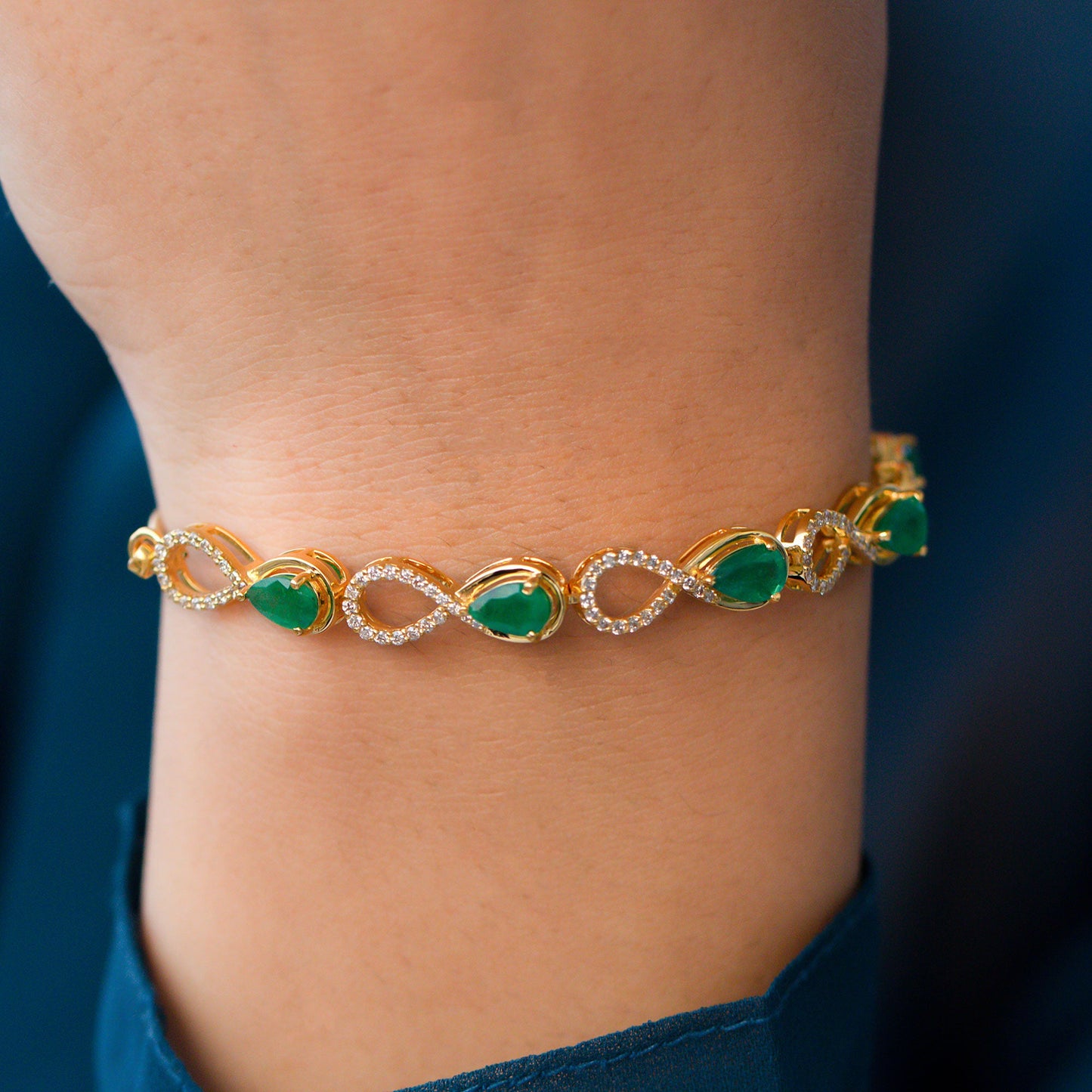 Real Emerald Infinity Bracelet With Moissanite
