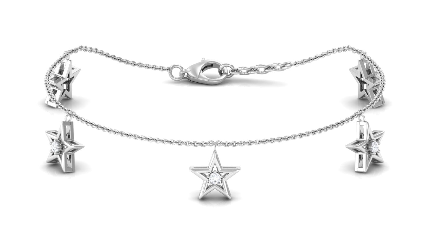 Certified Diamond Star Charm Bracelet For Women