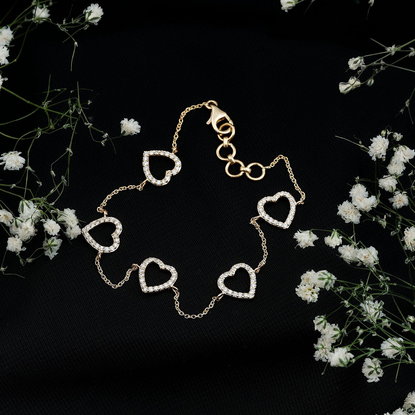 Certified Diamond Heart Chain Bracelet in Prong Setting