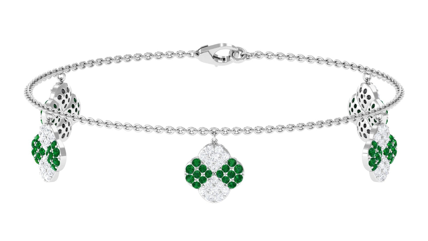 Certified Lab Grown Emerald Chain Charm Bracelet with Moissanite