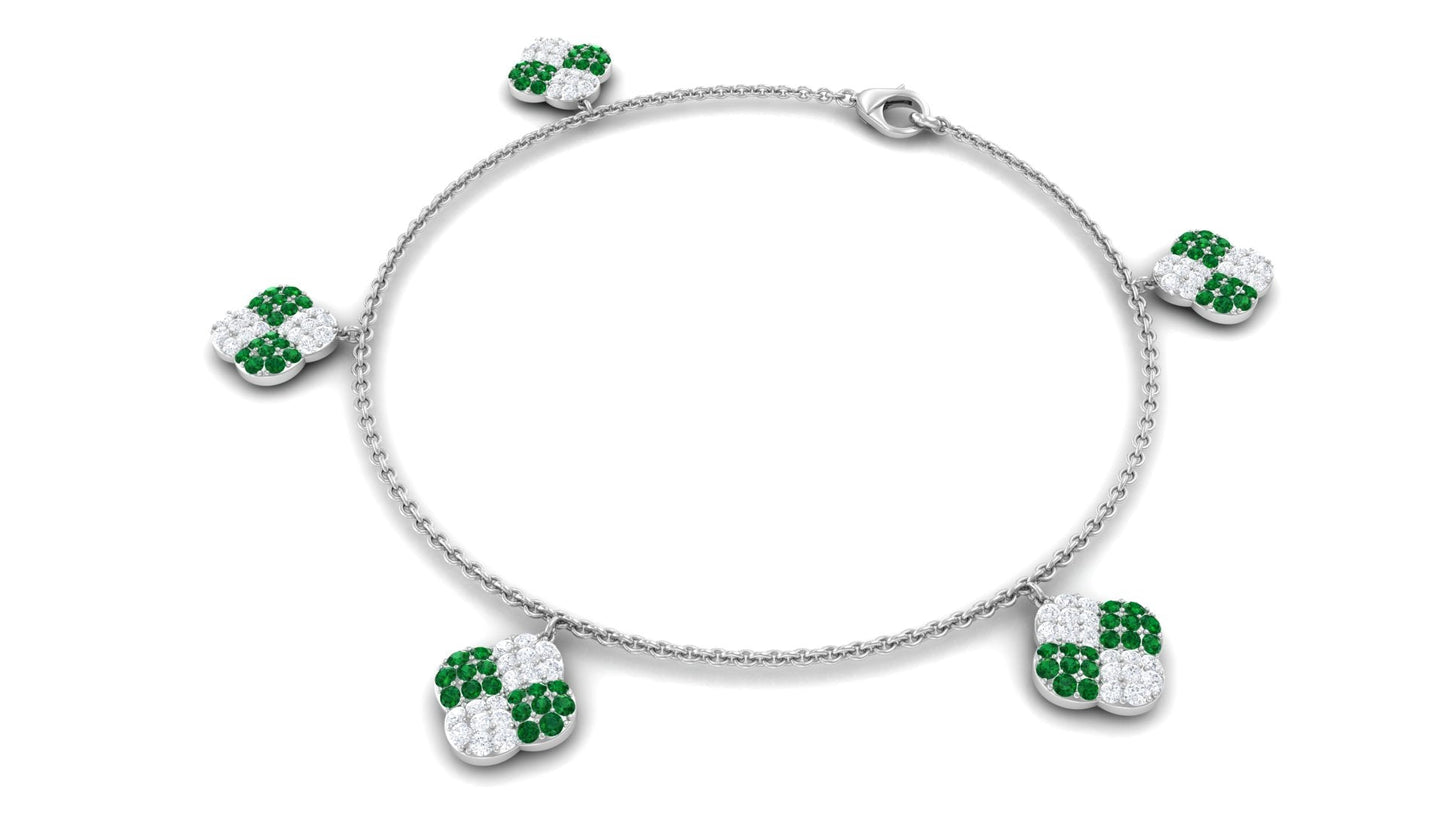 Certified Lab Grown Emerald Chain Charm Bracelet with Moissanite