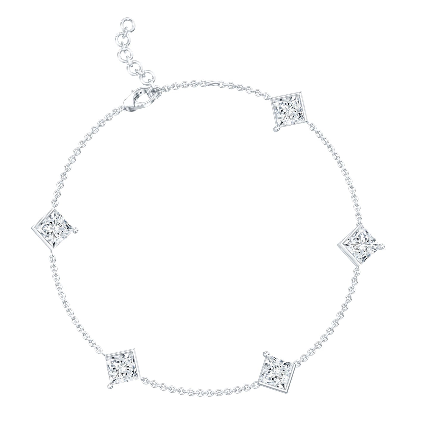 Certified Princess Cut Lab Grown Diamond Wedding Chain Bracelet