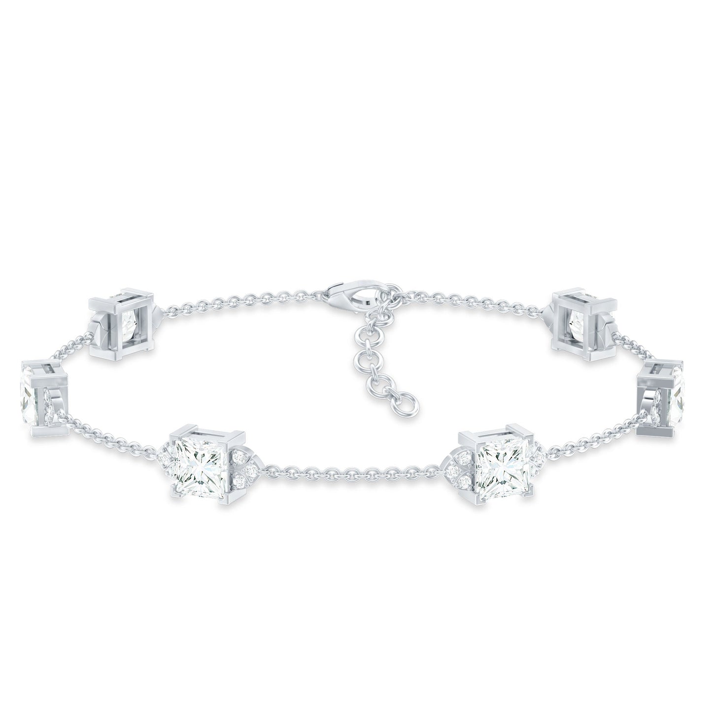 Princess Cut Lab Grown Diamond Station Chain Bracelet