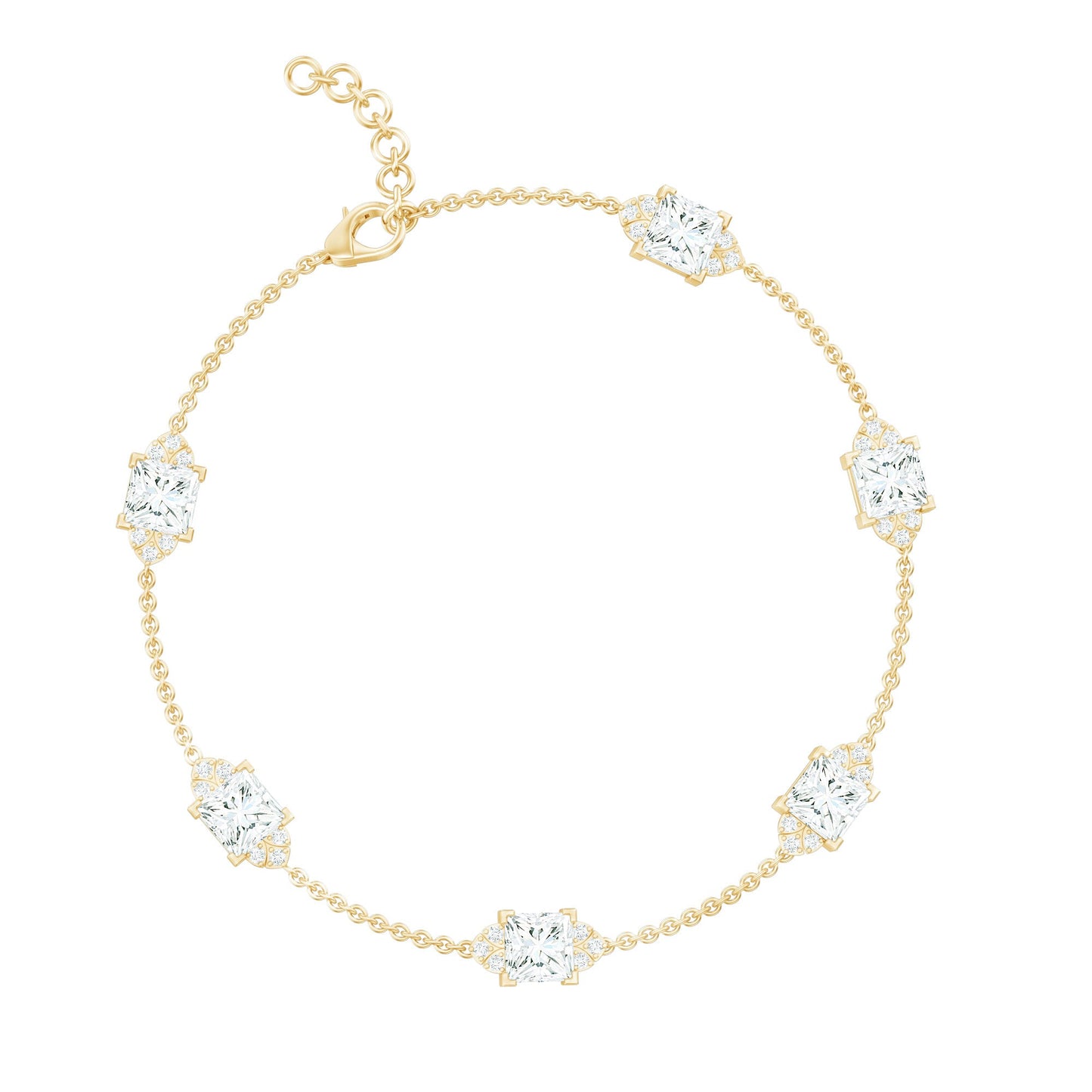 Princess Cut Lab Grown Diamond Station Chain Bracelet