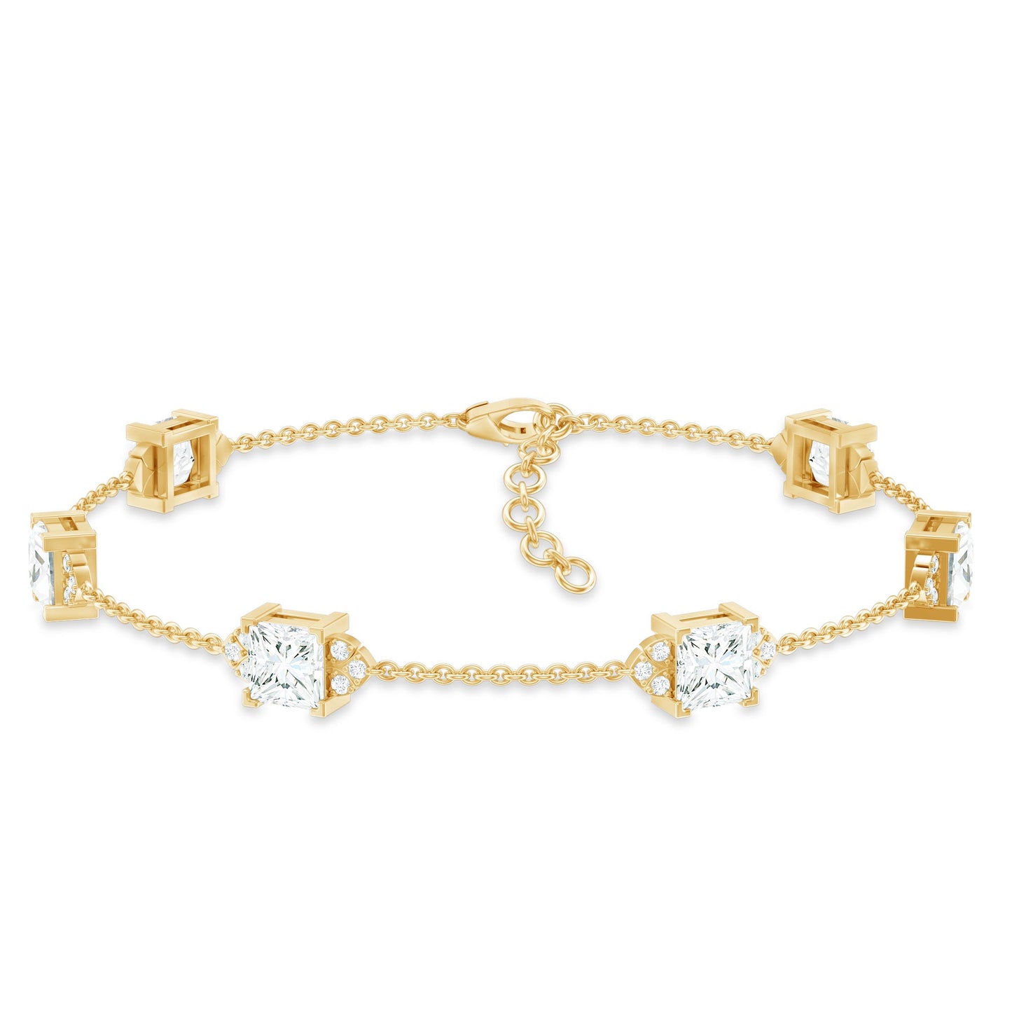 Princess Cut Lab Grown Diamond Station Chain Bracelet