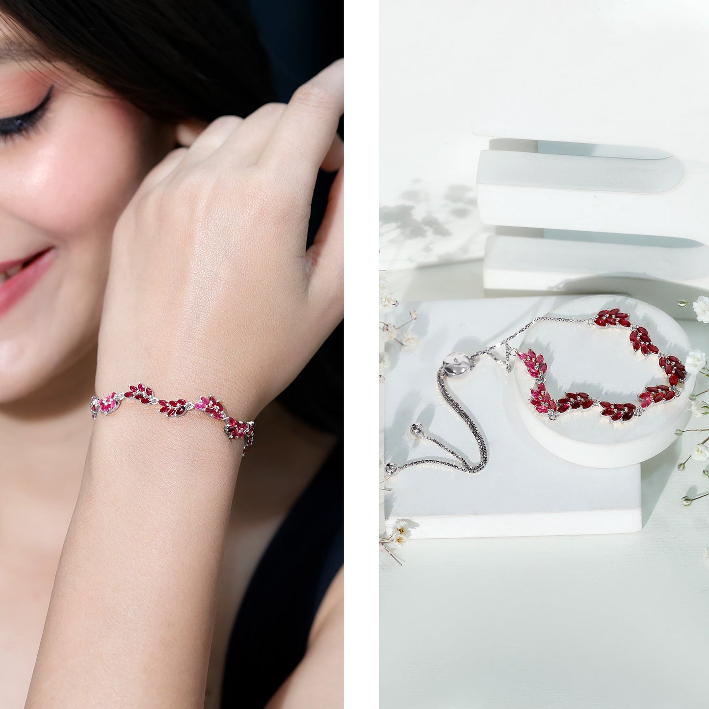 Marquise Lab Grown Ruby Leaf Bolo Bracelet