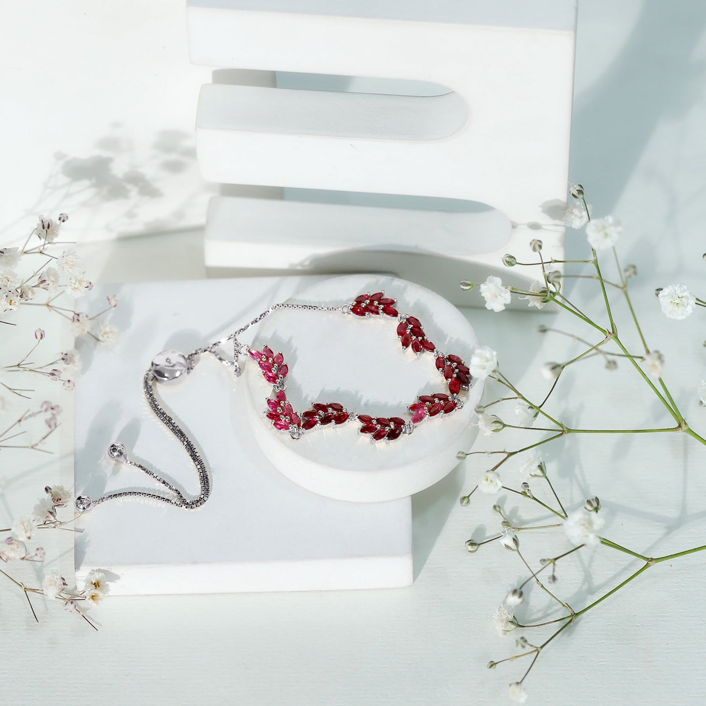 Marquise Lab Grown Ruby Leaf Bolo Bracelet