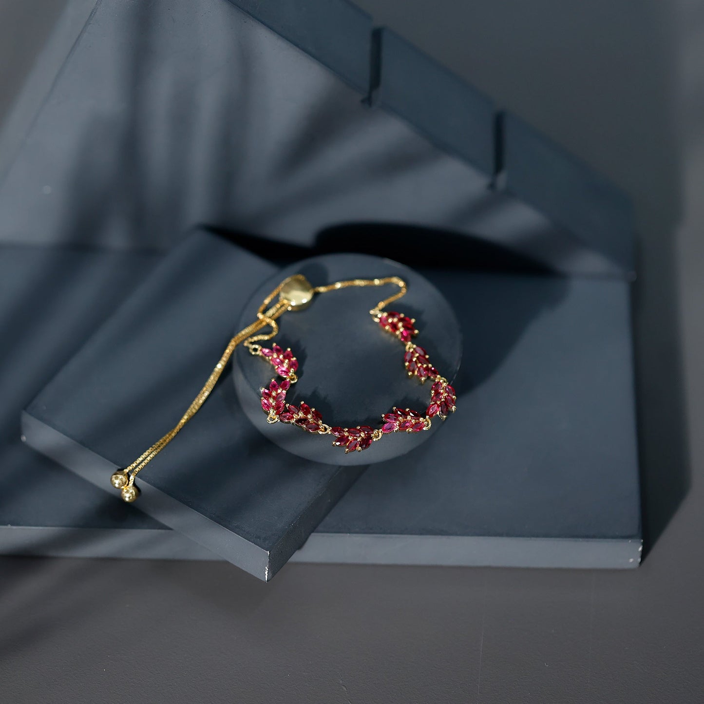 Marquise Lab Grown Ruby Leaf Bolo Bracelet