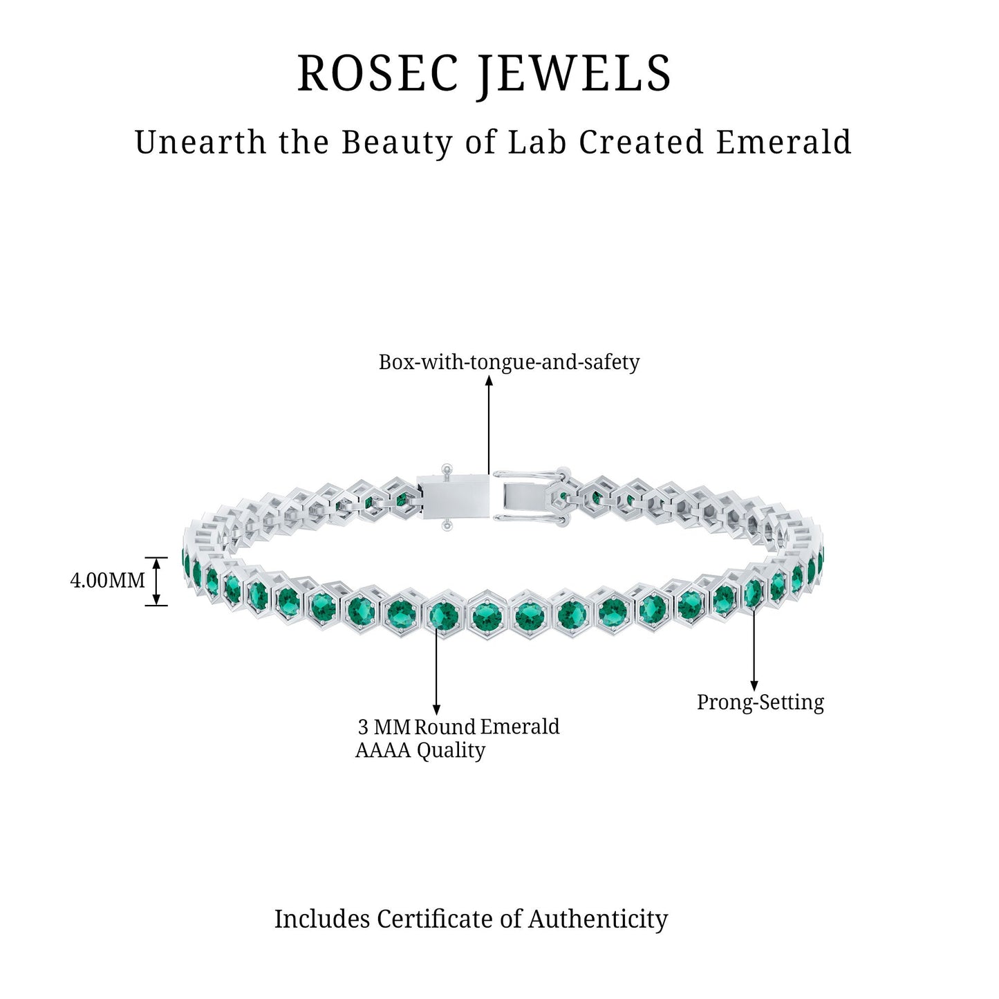 Certified Lab Grown Emerald Hexagon Tennis Bracelet for Women