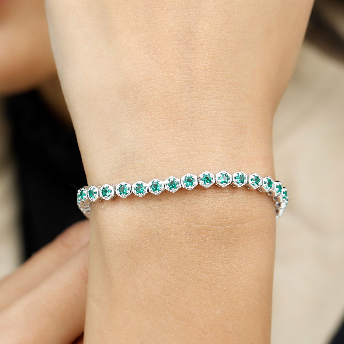 Certified Lab Grown Emerald Hexagon Tennis Bracelet for Women