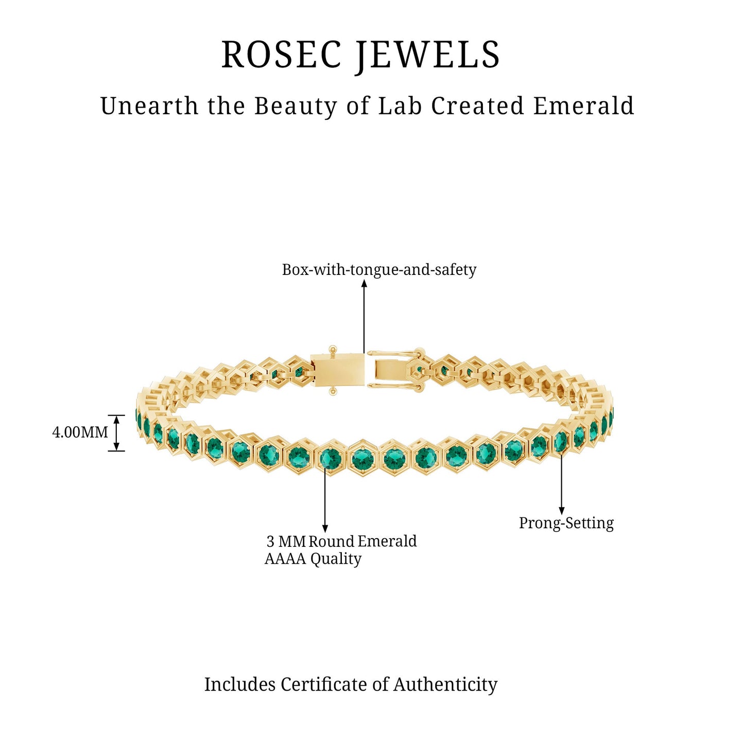 Certified Lab Grown Emerald Hexagon Tennis Bracelet for Women