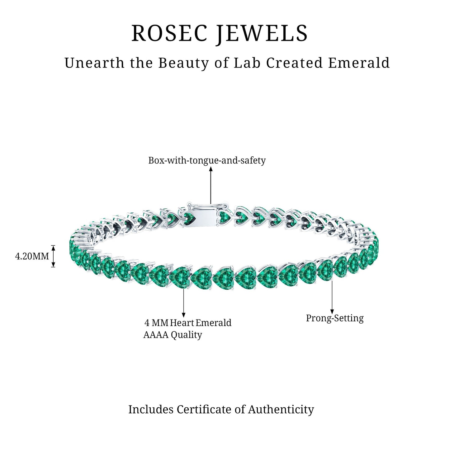 Lab Grown Emerald Heart Tennis Bracelet