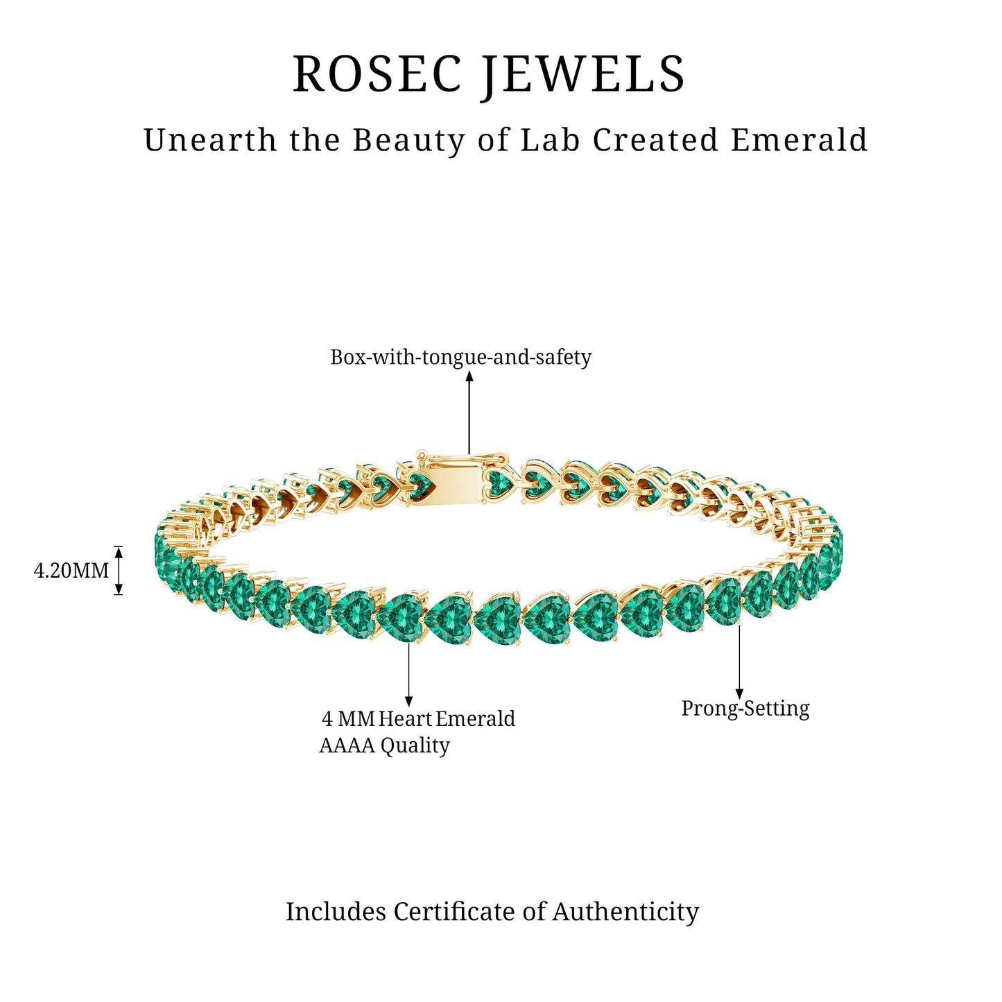Lab Grown Emerald Heart Tennis Bracelet